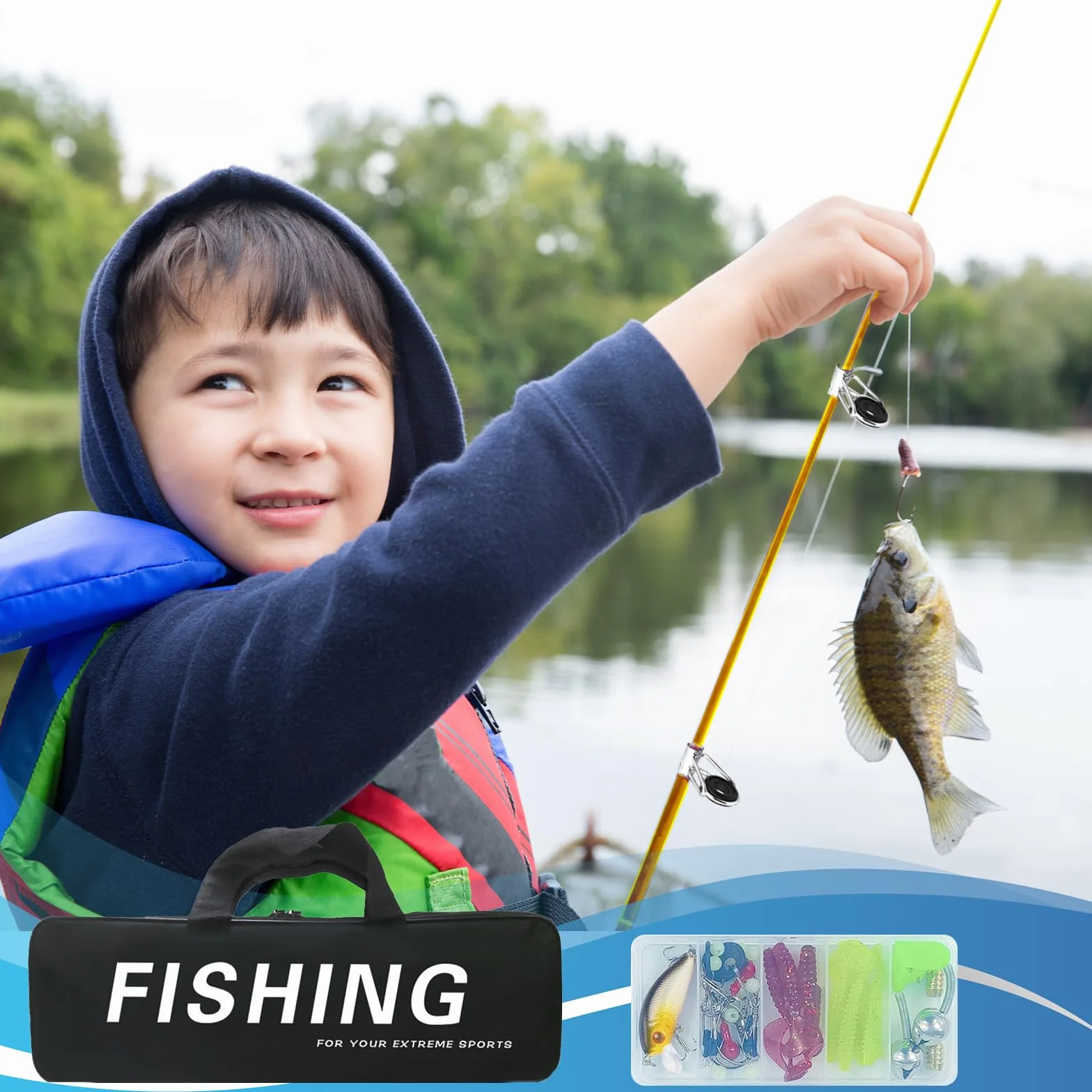 Kit de pêche enfants 1,8 m canne télescopique fibre de carbone moulinet leurres