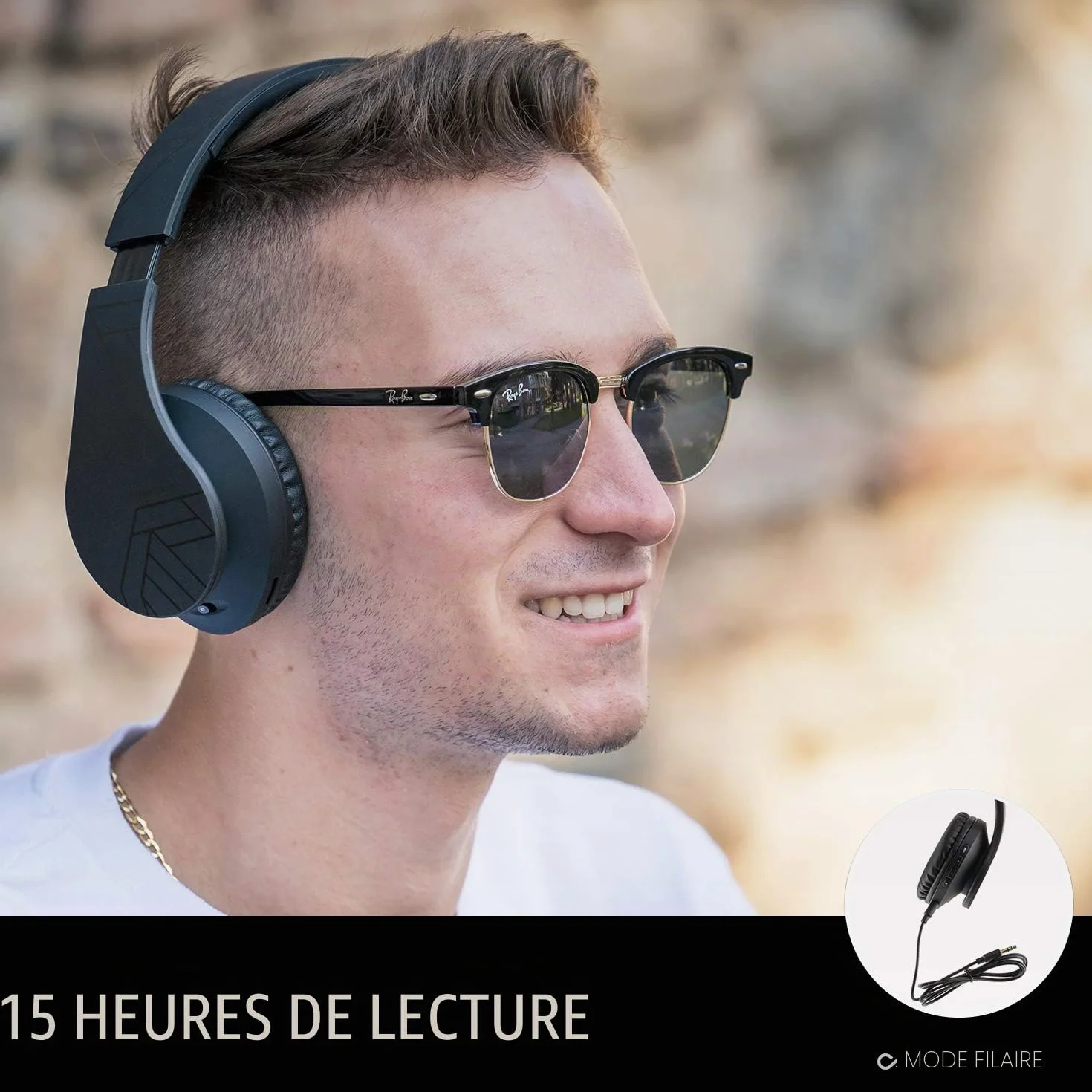 PowerLocus Casque Bluetooth Audio stéréo Pliable sans Fil et Filaire avec Micro intégré, Micro SD/TF, FM pour iPhone/Wiko/Samsung/iPad/PC (Noir)