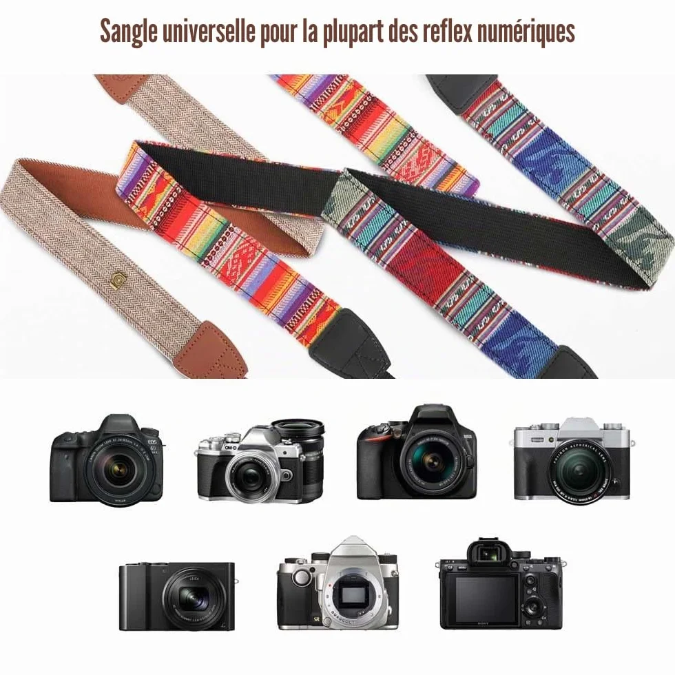 MoKo Sangle pour Caméra, Ceinture de Cou en Toile de Coton Tressée avec Bandoulière Réglable pour Tous Les Appareils Photo Numériques DSLR Canon, Fuji, Nikon, Olympus, Pentax, Sony - Kaki