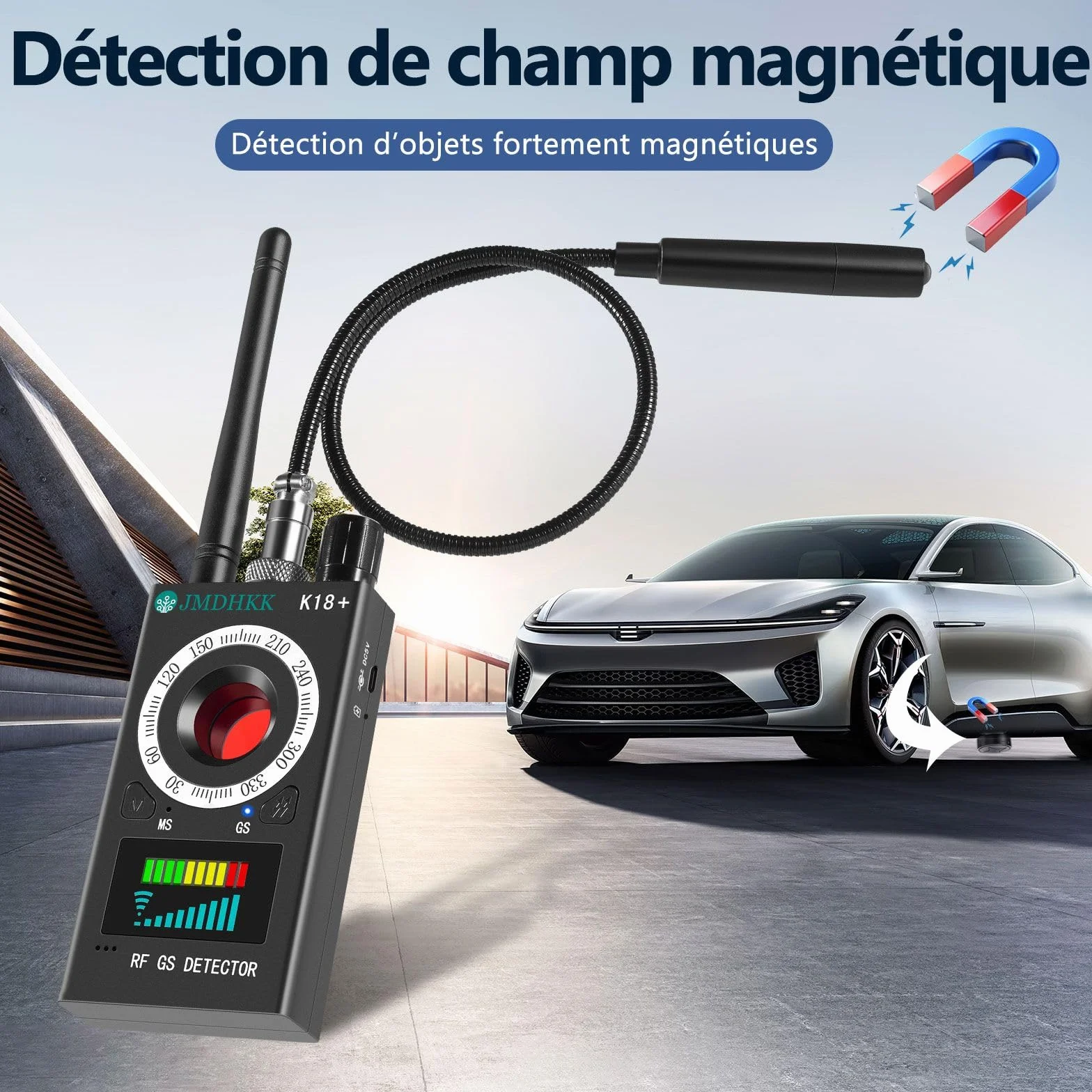 JMDHKK K18+ Détecteur de Signaux RF avec Détection Magnétique et Optique des Lentilles – Appareil de Protection de la Vie Privée pour Maison, Bureau, Hôtel et Voyage (Noir)