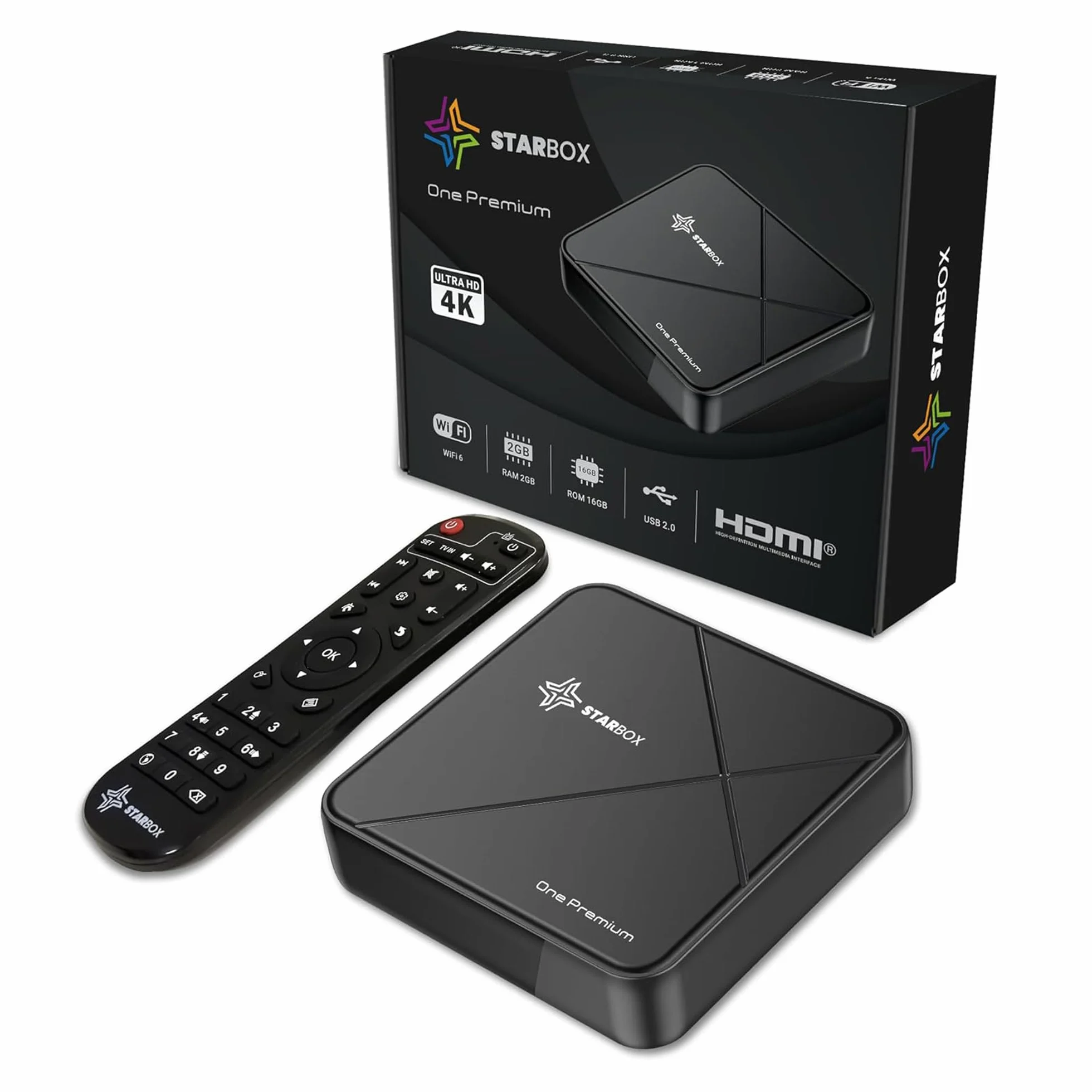 STAR BOX One Premium – Android Box TV, Amlogic S905Y5, Android 14.0, 2GB/16GB, WiFi 6, 4K UHD, Smart TV Box, Quad Core Arm Cortex A55 (One Premium)
