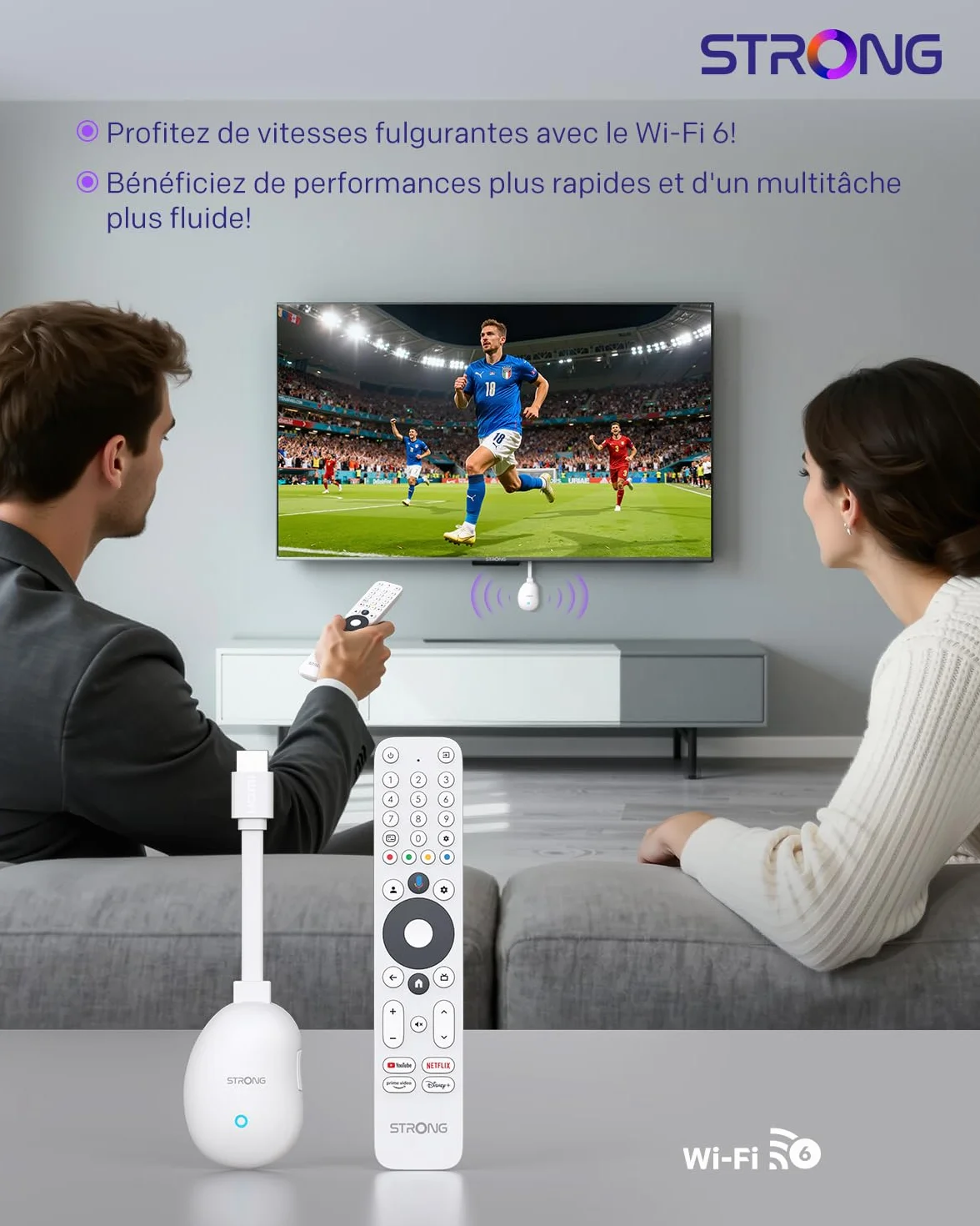 STRONG Leap-Neve 4K UHD Streaming Stick, Dolby Vision et Audio, HDR10+, 2 Go De RAM + 8 Go De Stockage Flash, WiFi 6, Android 12, Port Ethernet, HDMI 2.1 - Blanc