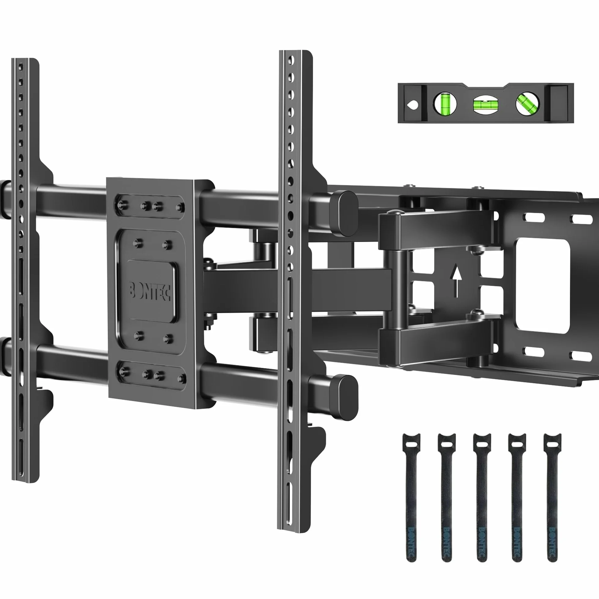 BONTEC Support Mural TV pour Télévision Plat et Incurvé LCD LED 32-84 Pouces jusqu'à 60KG, Support TV Mural orientable et Inclinable, Bras Doubles Solides et Robustes, Max VESA 600x400mm