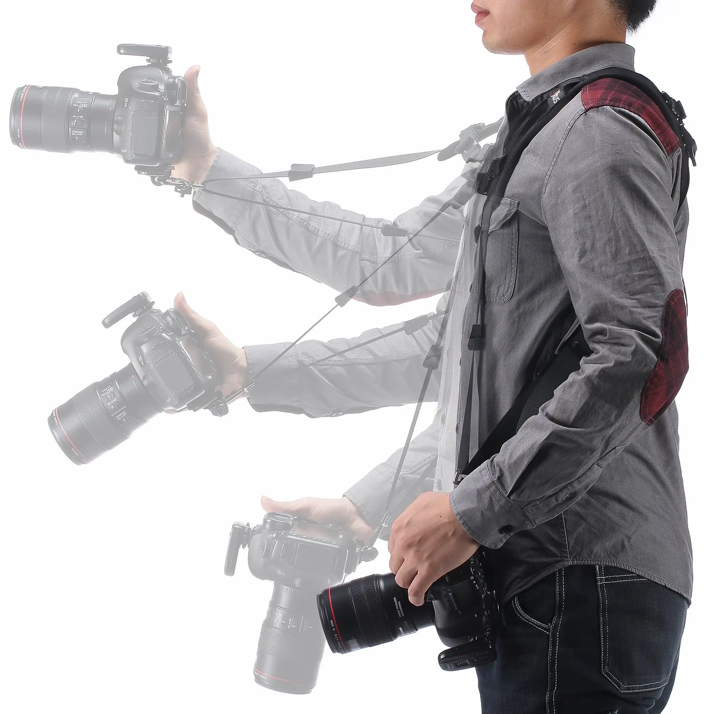 ztowoto Harnais de sangle à double épaule sangle d'attache double caméra réglable à dégagement rapide avec attache de sécurité pour appareil photo reflex numérique
