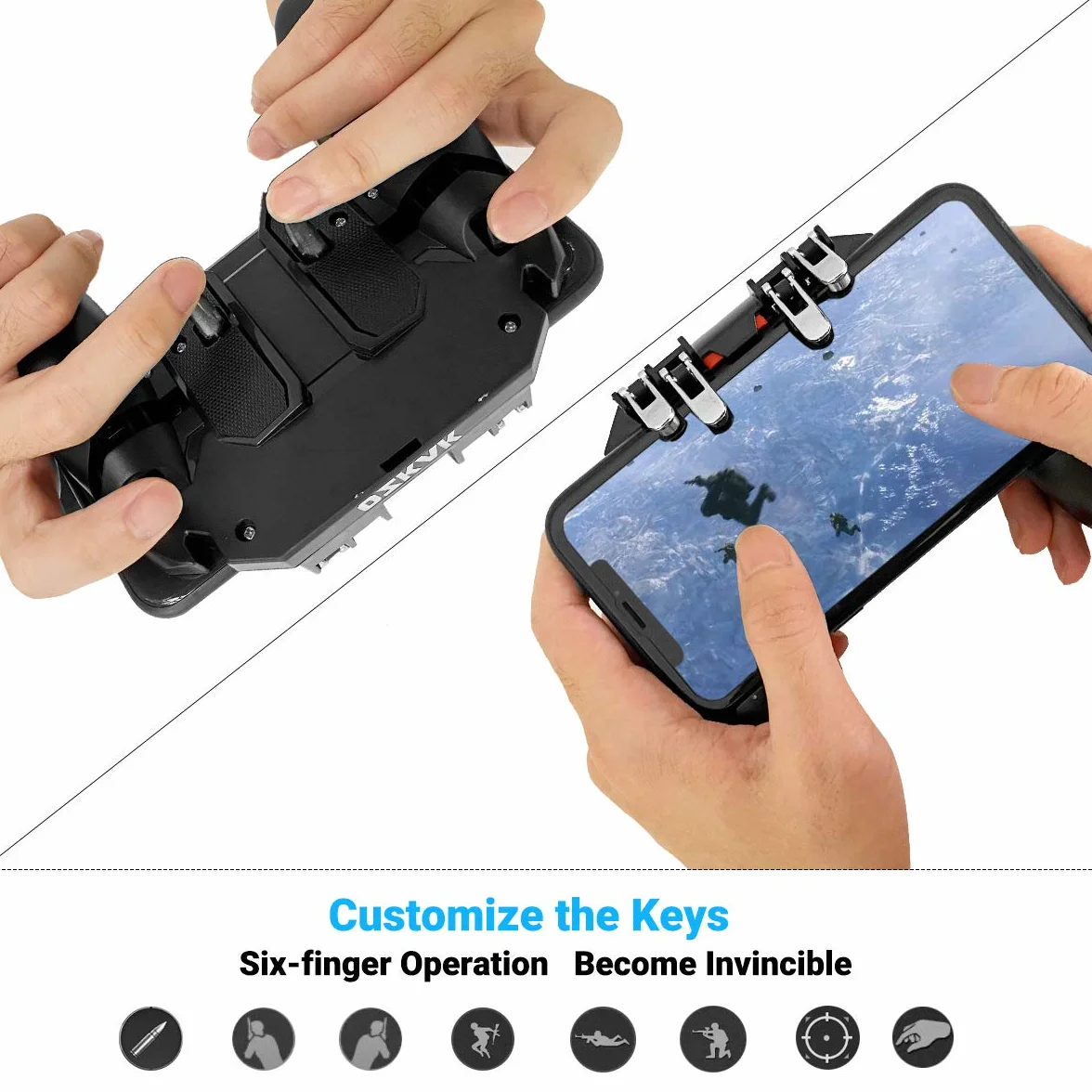 Manette Mobile Contrôleur Telephone 6 Doigts Gamepad Joysticks pour PUBG iPhone iOS Android Smartphone Largeur de 7 à 9,5 cm