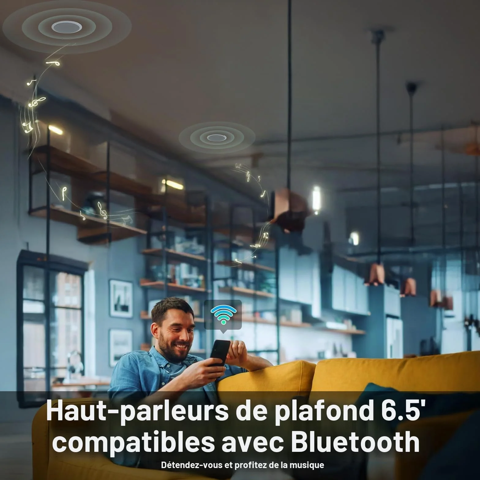 STUDIOFINIX Haut-parleur Bluetooth 6,5" 320 W 2 voies murale pour la maison, la salle de bain, la cuisine, le bureau avec son plein gamme