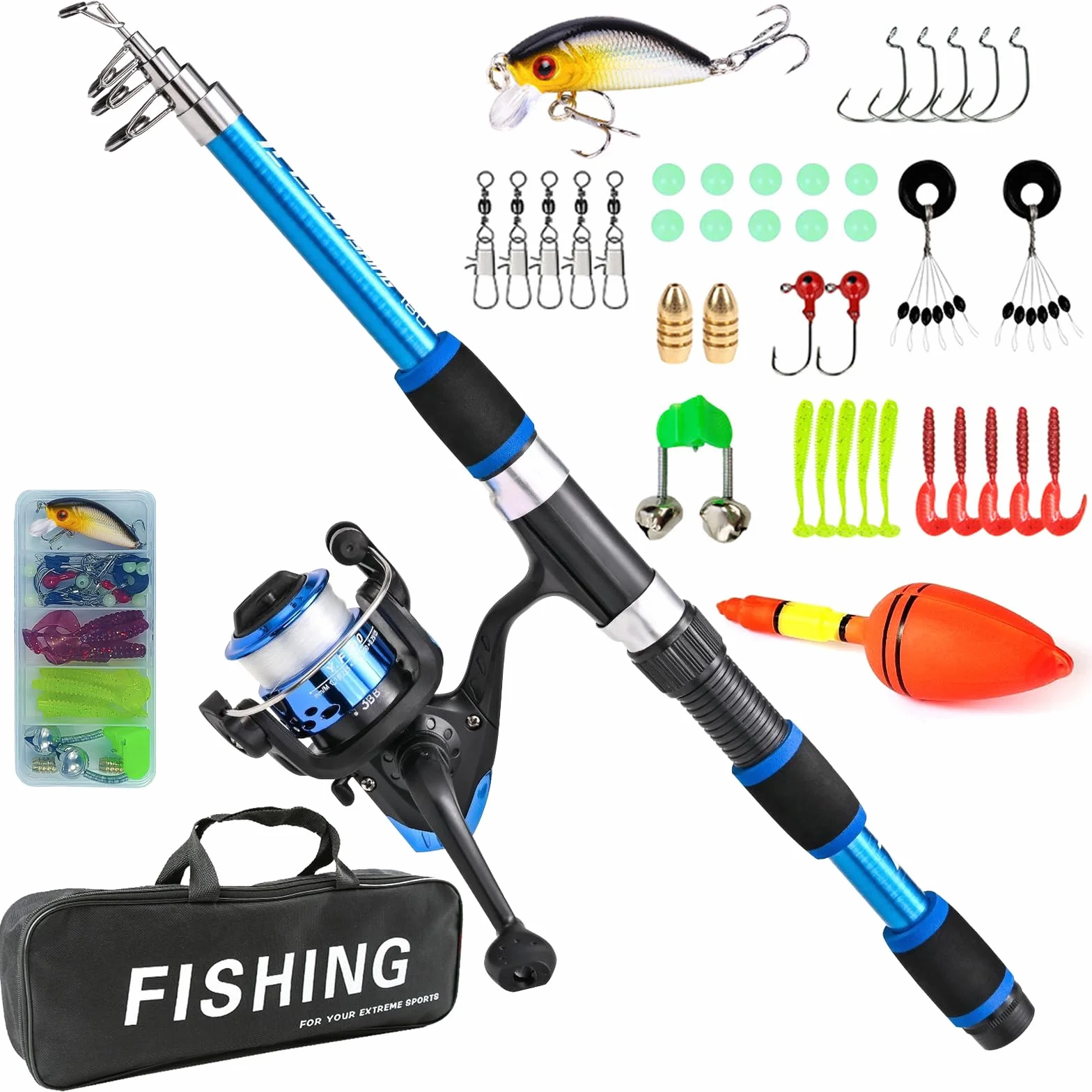 Kit de Pêche Enfant 1,8 M Télescopique avec Moulinet et Leurres