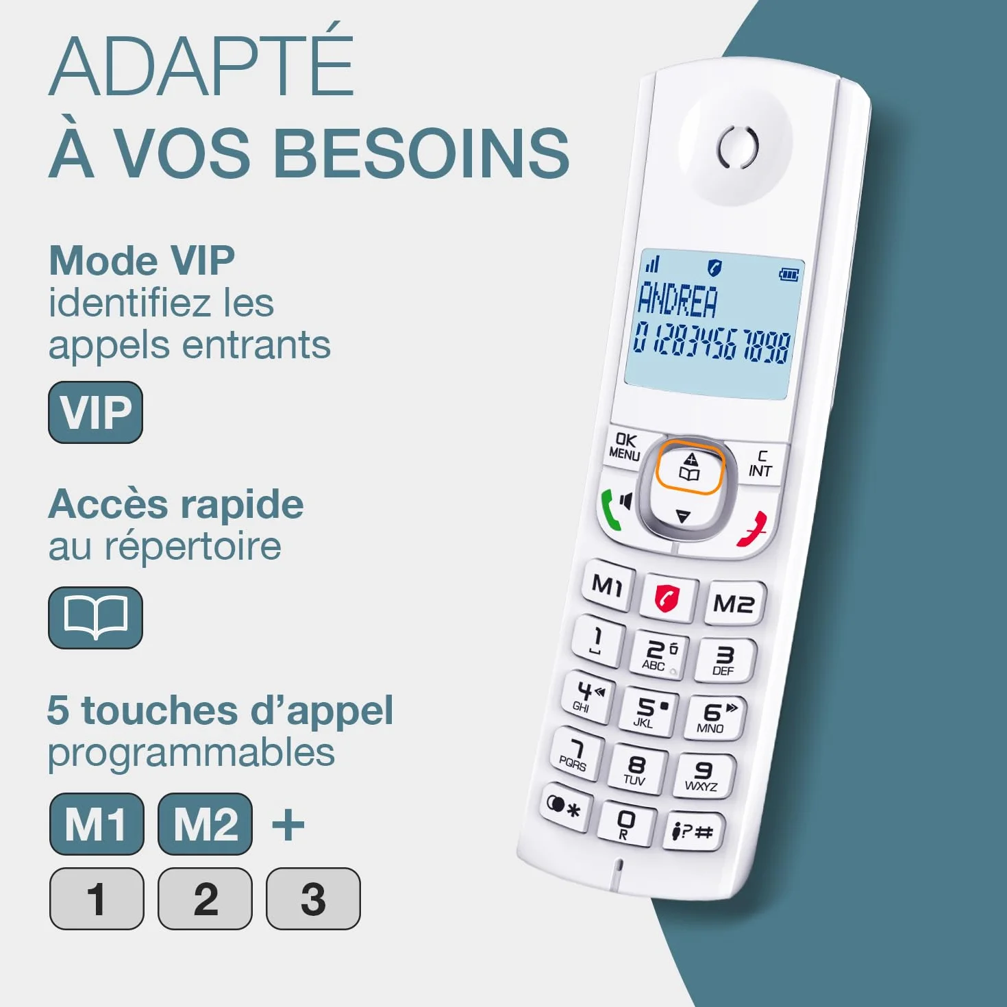 ALCATEL F530 Voice Trio Téléphone Fixe Sans Fil DECT avec Répondeur Grand Écran Rétroéclairé Haut-Parleur Blocage Appels 3 Combinés Blanc/Gris