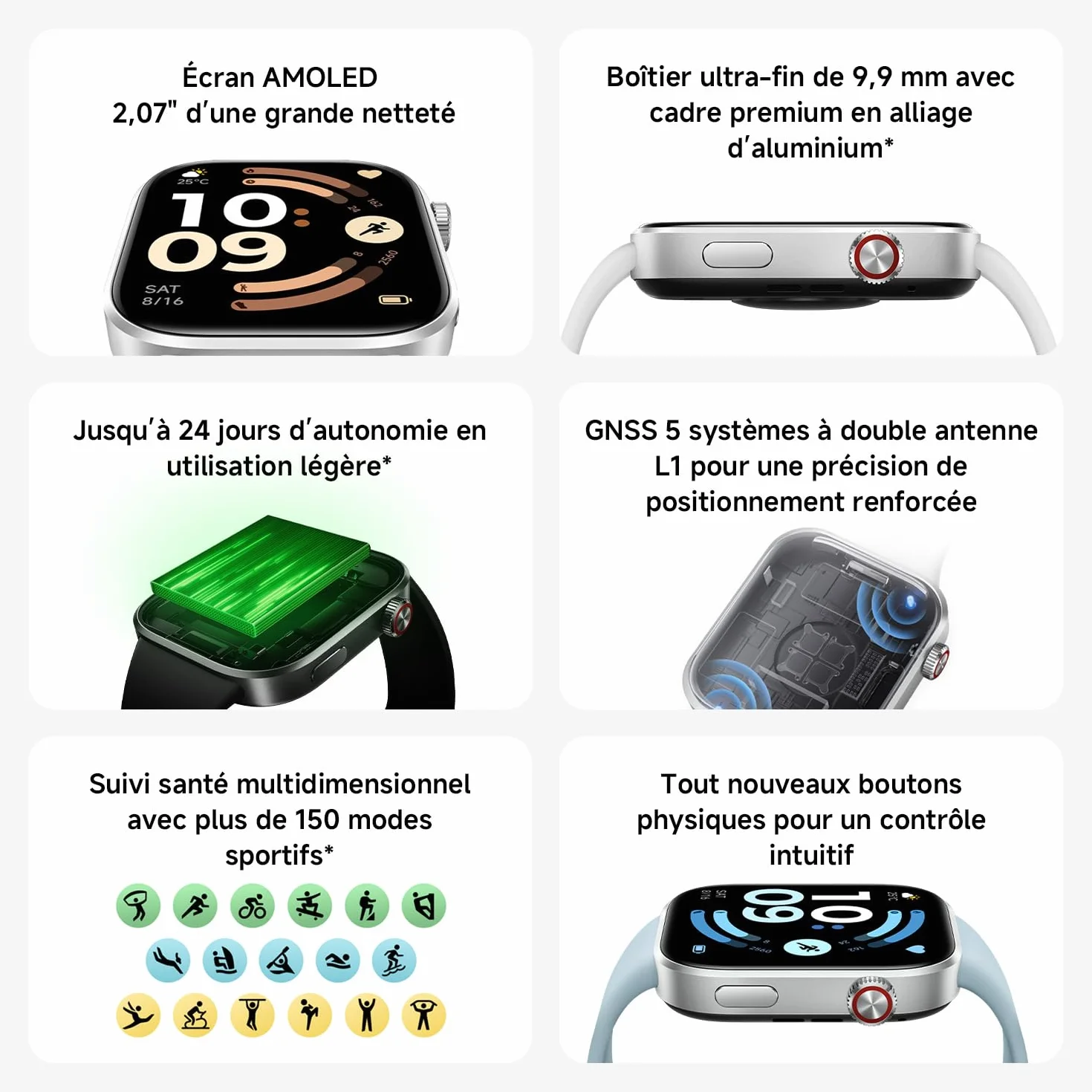 XIAOMI Redmi Watch 6 Montre Connectée Homme Femme AMOLED 2.07" Suivi Sport Fitness 150+ Modes Sport Autonomie 24 Jours 5ATM GPS Noir