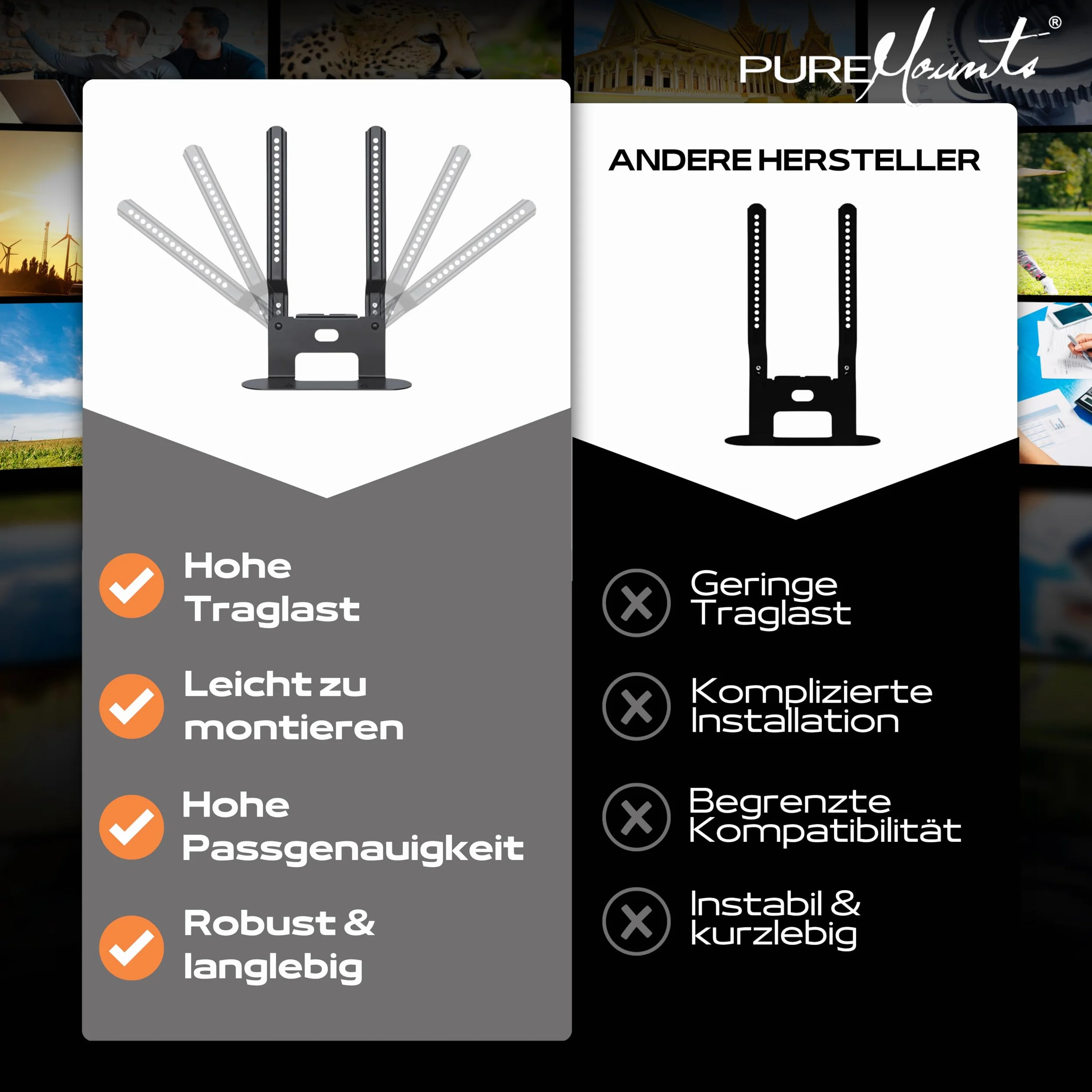 PureMounts PM-SOM-080 pour montage direct sur téléviseur compatible avec SONOS BEAM Barre de son, charge utile: 5 kg, noir