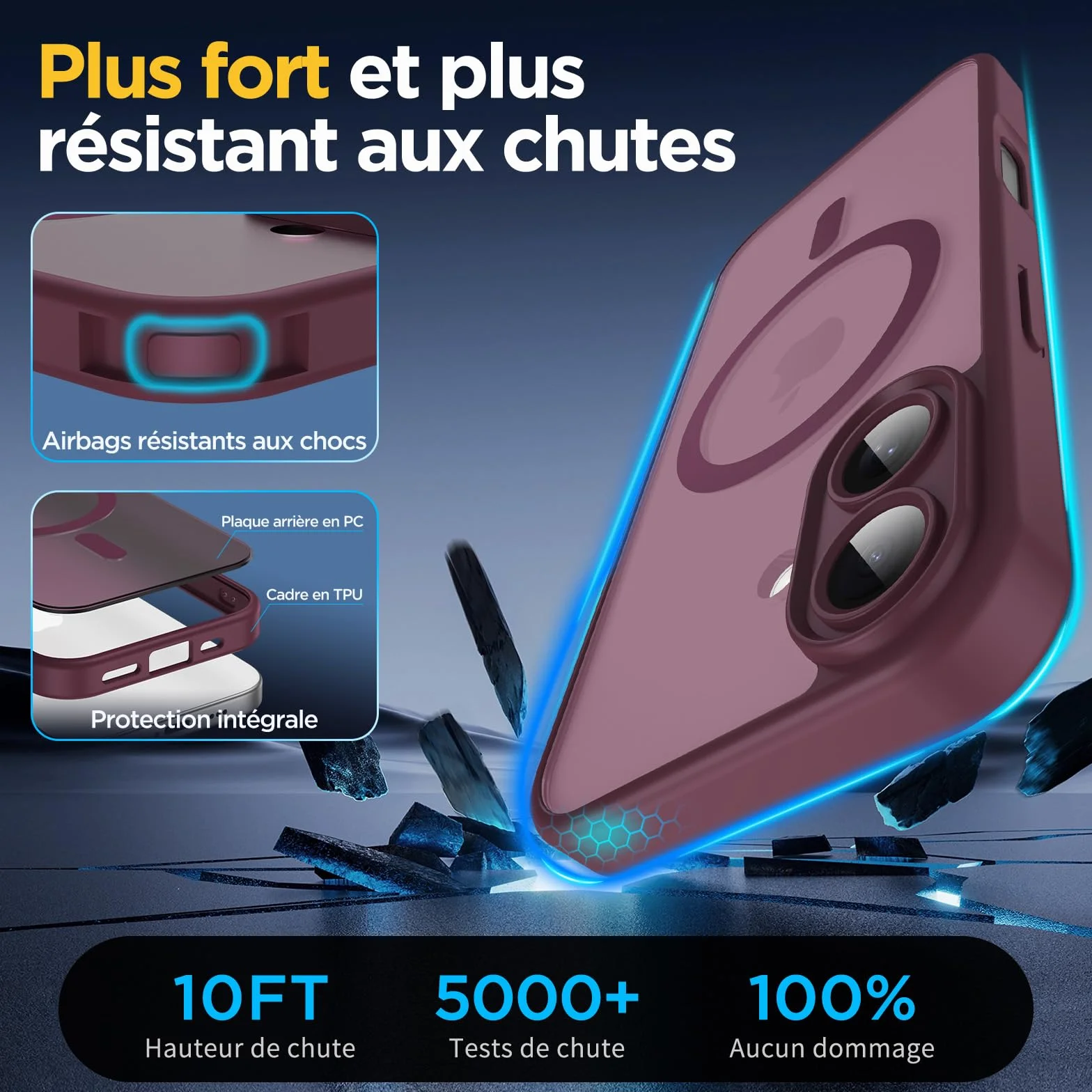 Oududianzi-Coque pour iPhone 17 Compatible avec MagSafe Magnétique, Housse de Arrière Translucide Givrée PC, TPU Silicone Bumper Étui Protection Antichoc Militaire Anti-Empreintes-Bordeaux