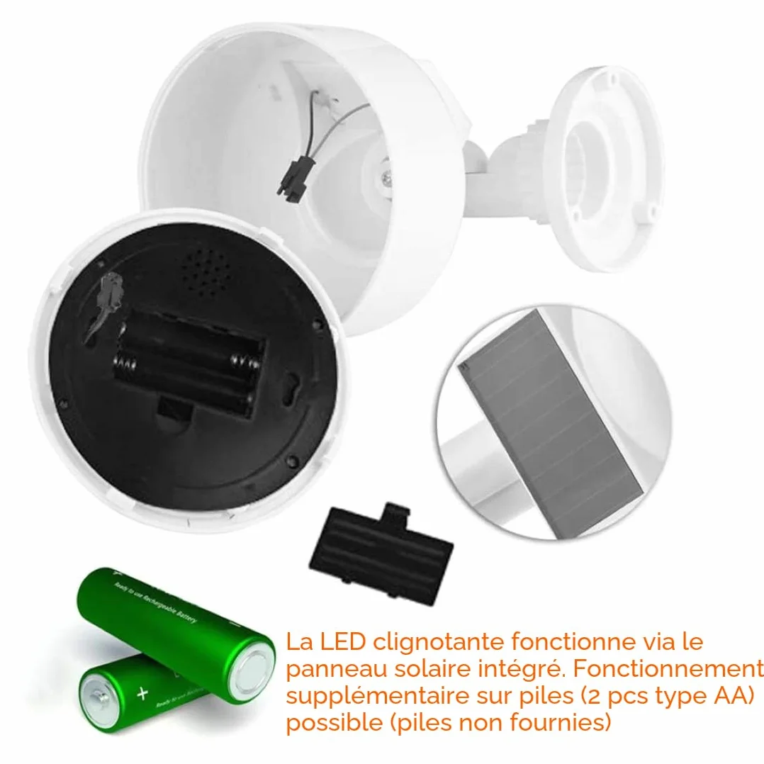 O&W Security Caméra de Surveillance Solaire Professionnelle Speed Dome Dummy Fake factice - Caméra de Surveillance d'extérieur - avec Objectif et lumière LED Rouge - Surveillance des Marchandises