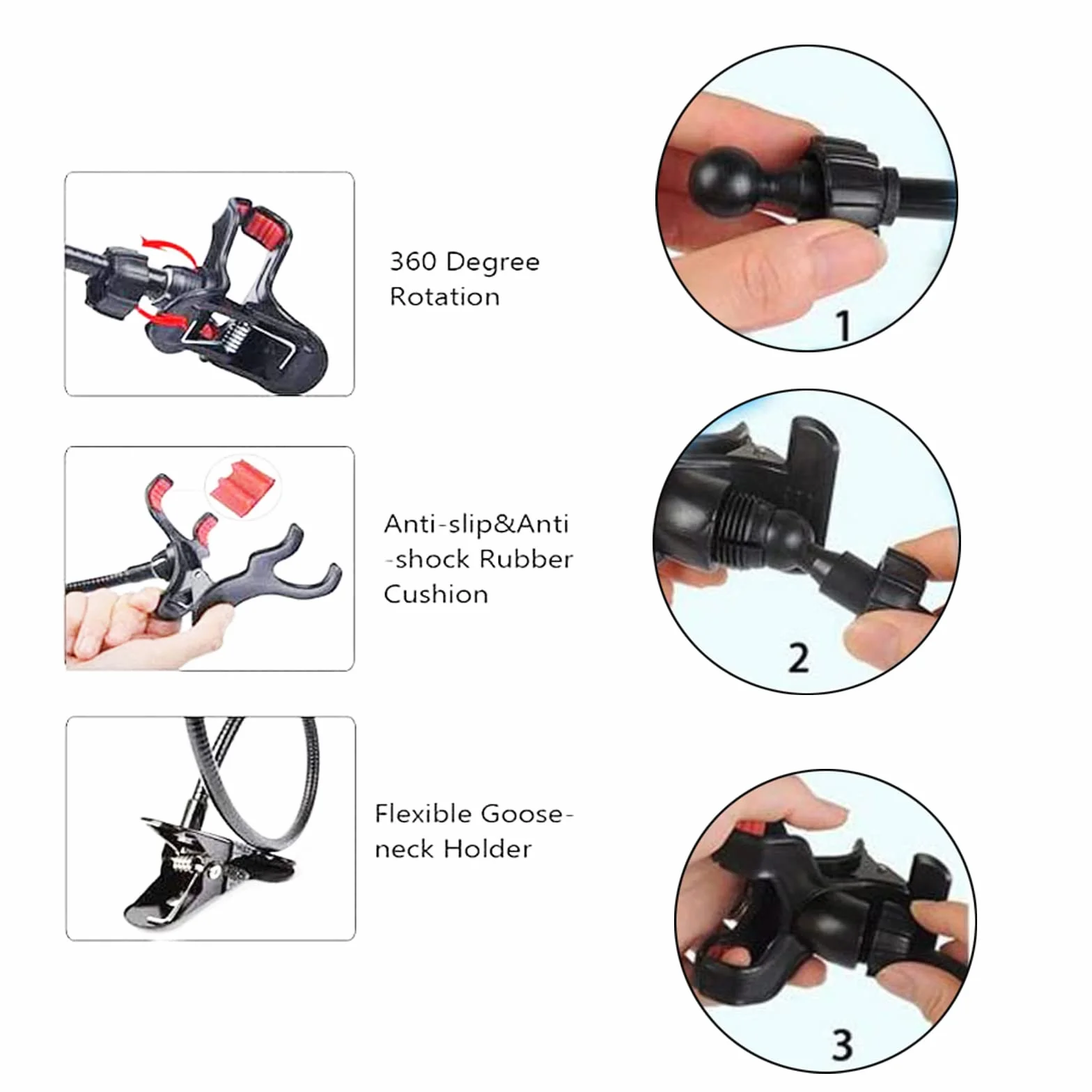 Universelle Lit Support Telephone Bureau - Support Téléphone avec Bras Réglable Rotation 360° , Flexible Col de Cygne Bras Long Rotation Téléphone Portable pour tous les smartphones de 4 à 6,8"