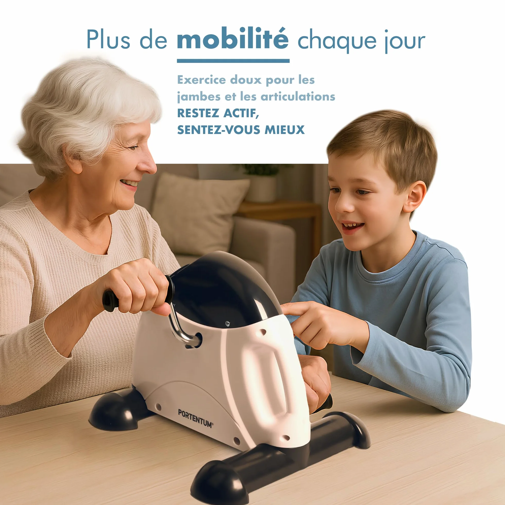 PORTENTUM Pedalier d'Appartement Senior avec écran LCD 6 Fonctions – Mini Velo Bras et Jambes Compact avec résistance réglable