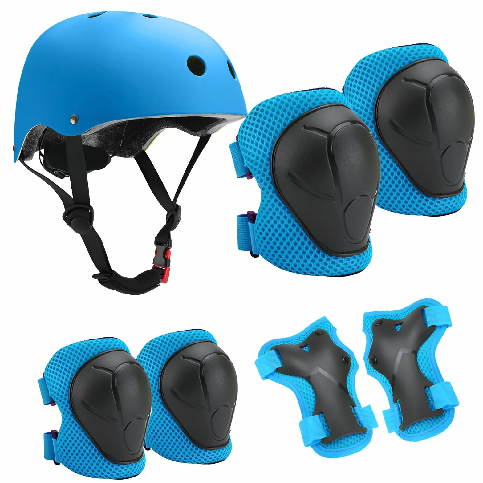 Casque de vélo pour enfants avec genouillères coudières protège-poignets réglables bleu