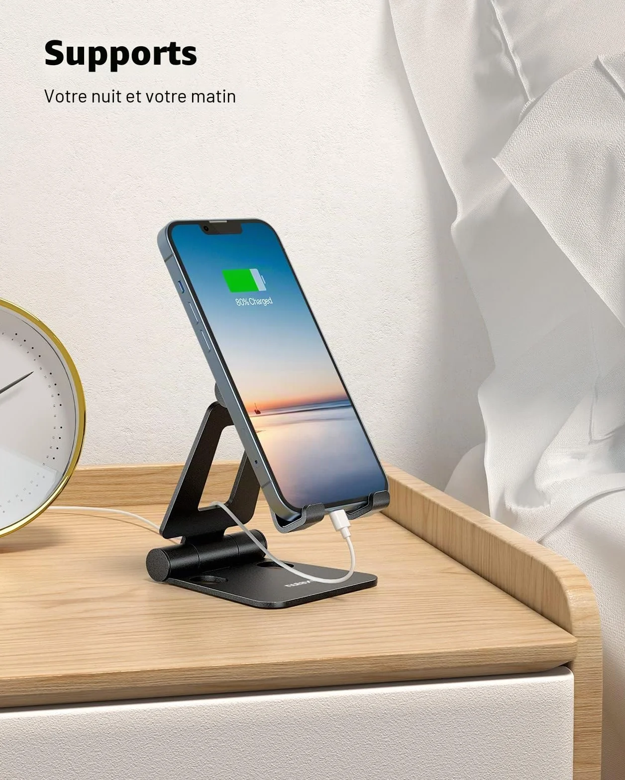 Nulaxy Support Téléphone Réglable Pliable Bureau, Compatible iPhone Samsung Huawei Smartphones, Noir