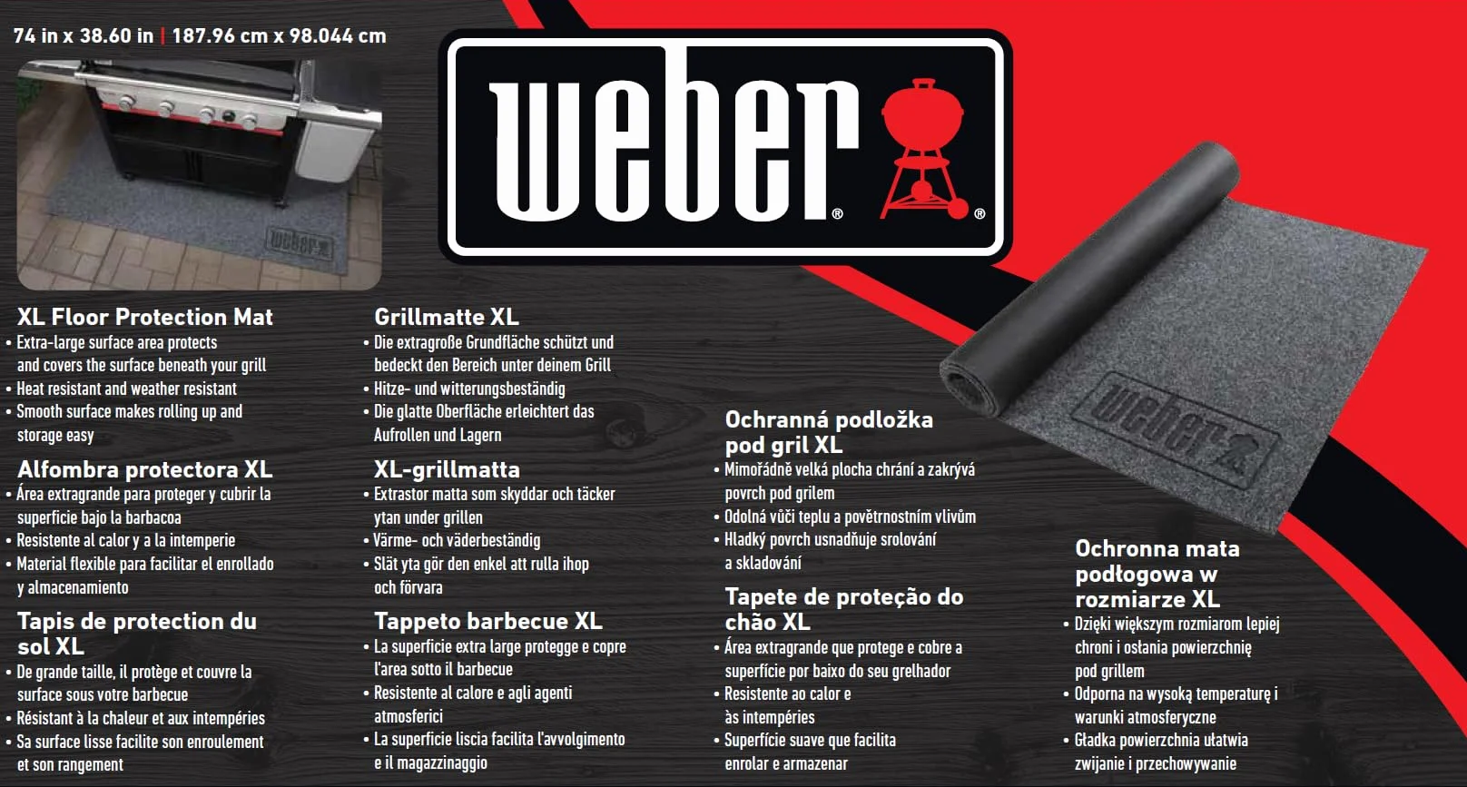 Weber Tapis de Protection XL pour Summit & Plancha 76 cm, Noir, Antidérapant