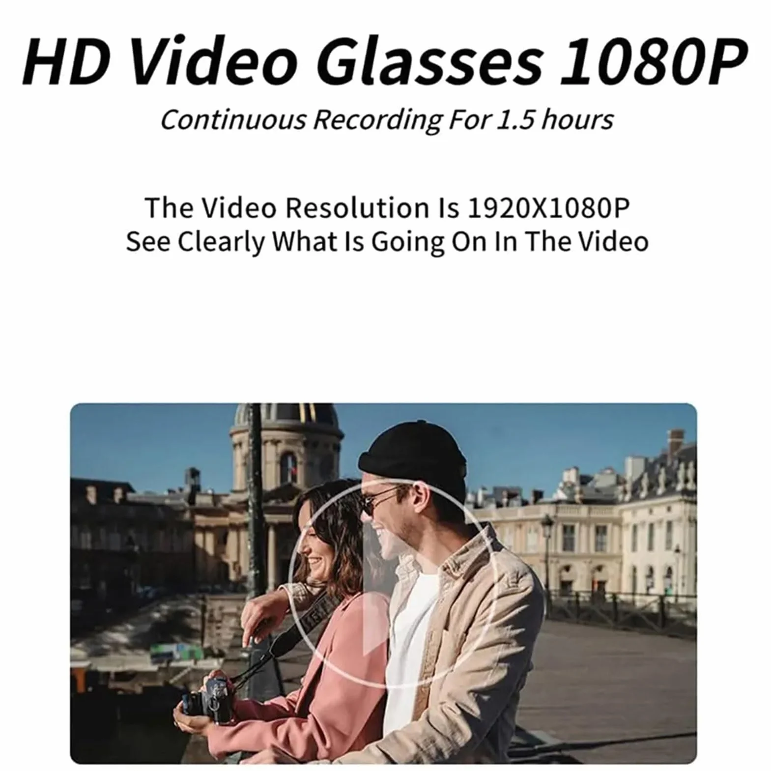 Zunate Lunettes de Soleil avec Caméra 1080P, Lunettes de Caméra d'action de Sport avec Objectif Grand Angle, Photo en Un Seul, Vidéo Double, pour Les Voyages à Vélo