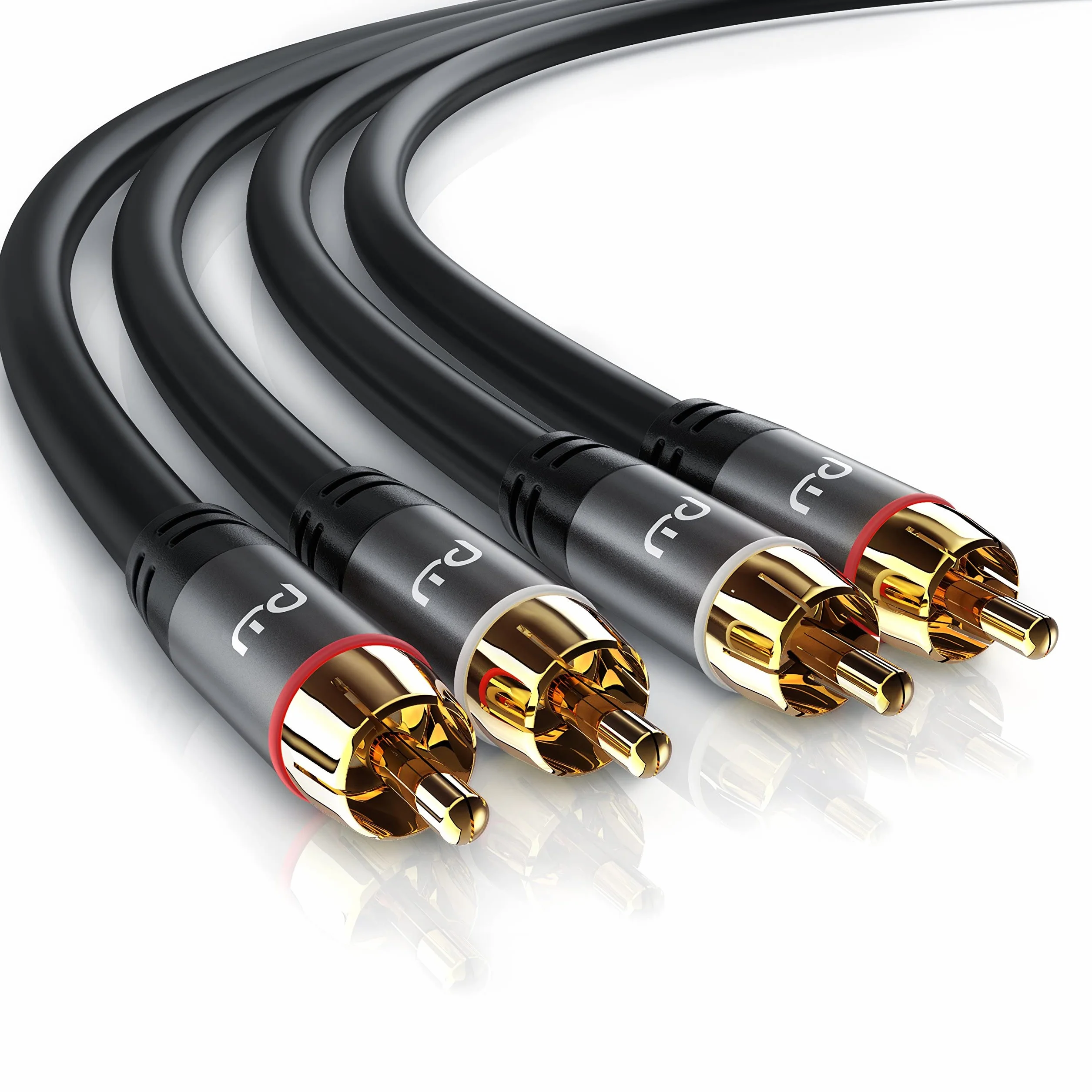 Primewire - Câble Audio stéréo Cinch de 2 m - Câble coaxial entrée Aux - 2 x RCA mâle vers 2 x RCA mâle - Fiches plaquées Or de précision - Blindage continu - conducteur en cuivre sans oxygène,2m,Noir