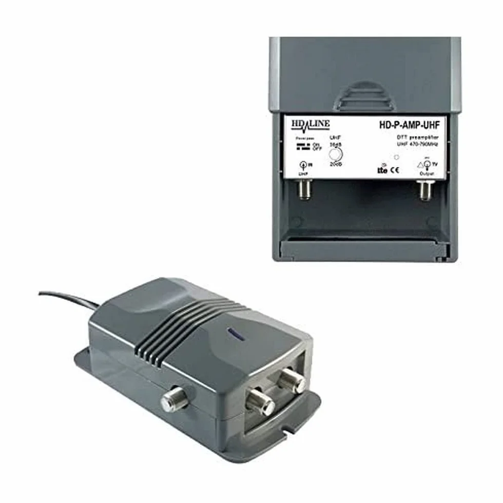 HD-Line kit2/1 Préamplificateur TNT TV : Préamplificateur + Alimentation pour Antenne terrestre DVB-T/DVB-T2 Gris