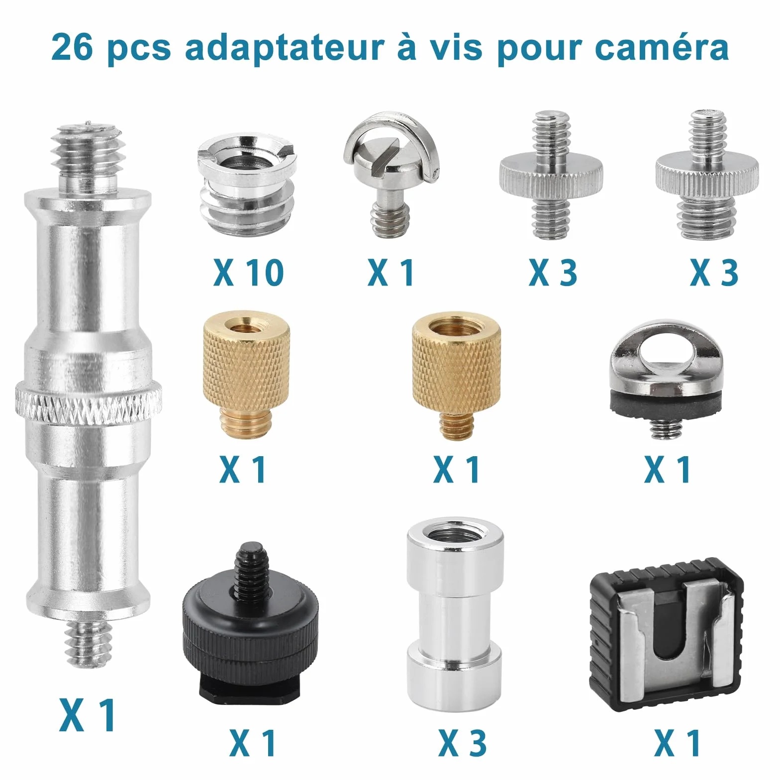 UTEBIT 22 PCS Vis Adaptateur Caméra 1/4" à 3/8" Adaptateur de Vis pour Trépied, Appareil Photo, Accessoires Trépieds et Monopods, Rotule, Flash, Plaque de Fixation Rapide