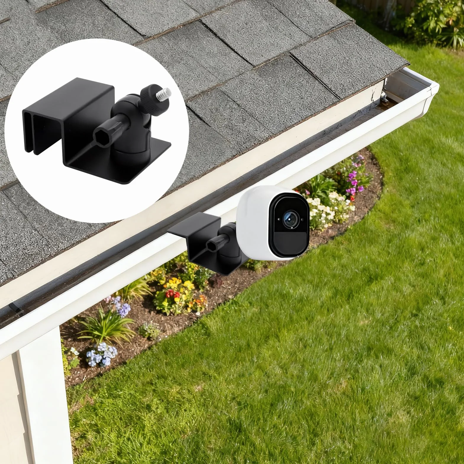 Support Caméra Gouttière Aluminium 360° – Fixation sans Perçage pour Caméra Blink Arlo Eufy Reolink – Support Étanche Rotatif Universel pour Caméra Sécurité Extérieur Maison Jardin