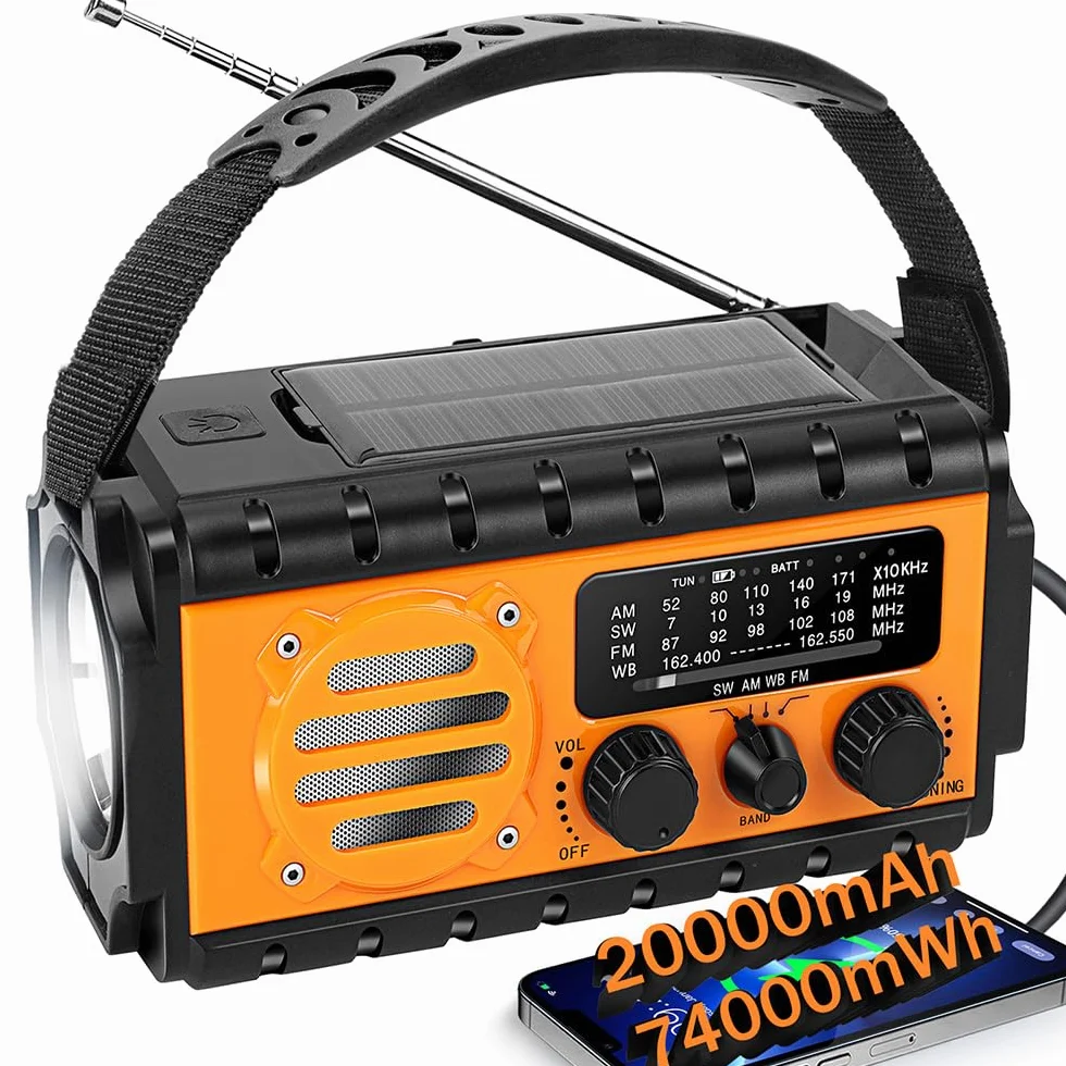 Winnes Radio d'urgence 20 000 mAh AM/FM avec lampe de poche et alarme SOS charge solaire