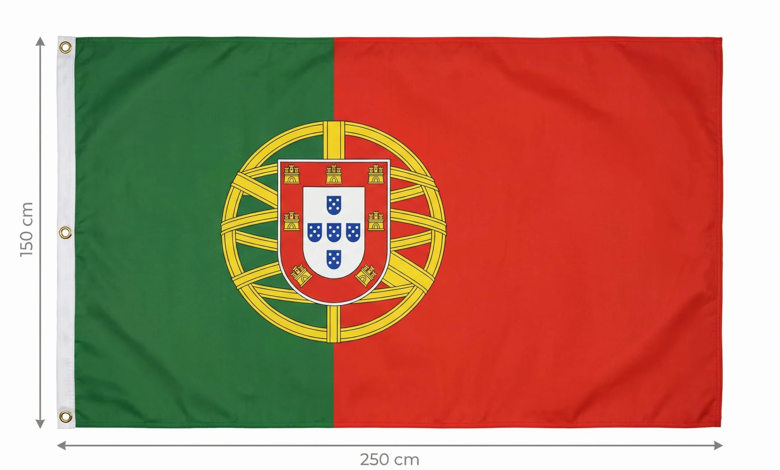 Drapeau Portugal XXL 150x250 cm avec autocollant et 3 œillets métalliques