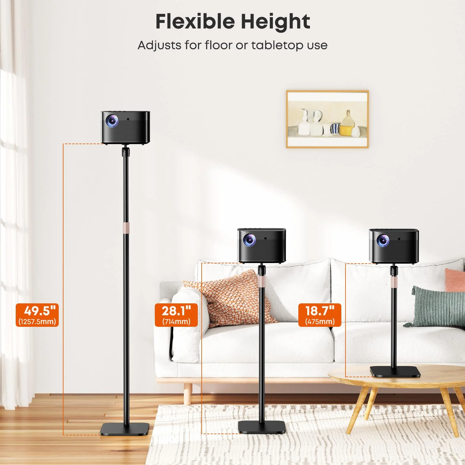 PUTORSEN Support Universel pour Projecteur – Pied réglable en hauteur, 5 kg, Rotule 360°, Pas de vis 1/4"