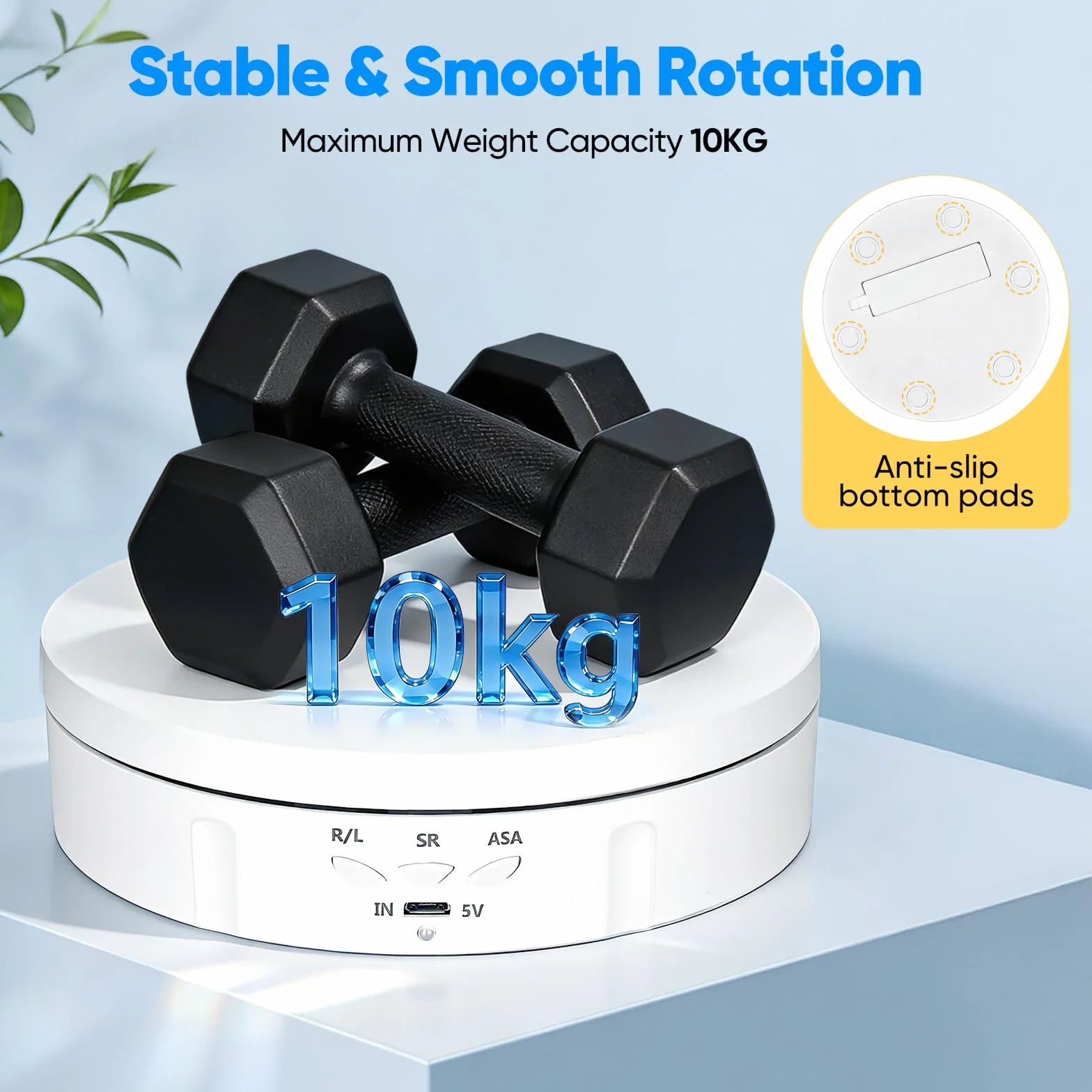 Plateau Tournant Electrique, 14,6 cm 10KG Charge Présentoir Rotatif Électrique à 360 degrés Plateau Tournant Photographie avec Chargement USB 3 Vitesses Réglables pour l'affichage et la Photographie