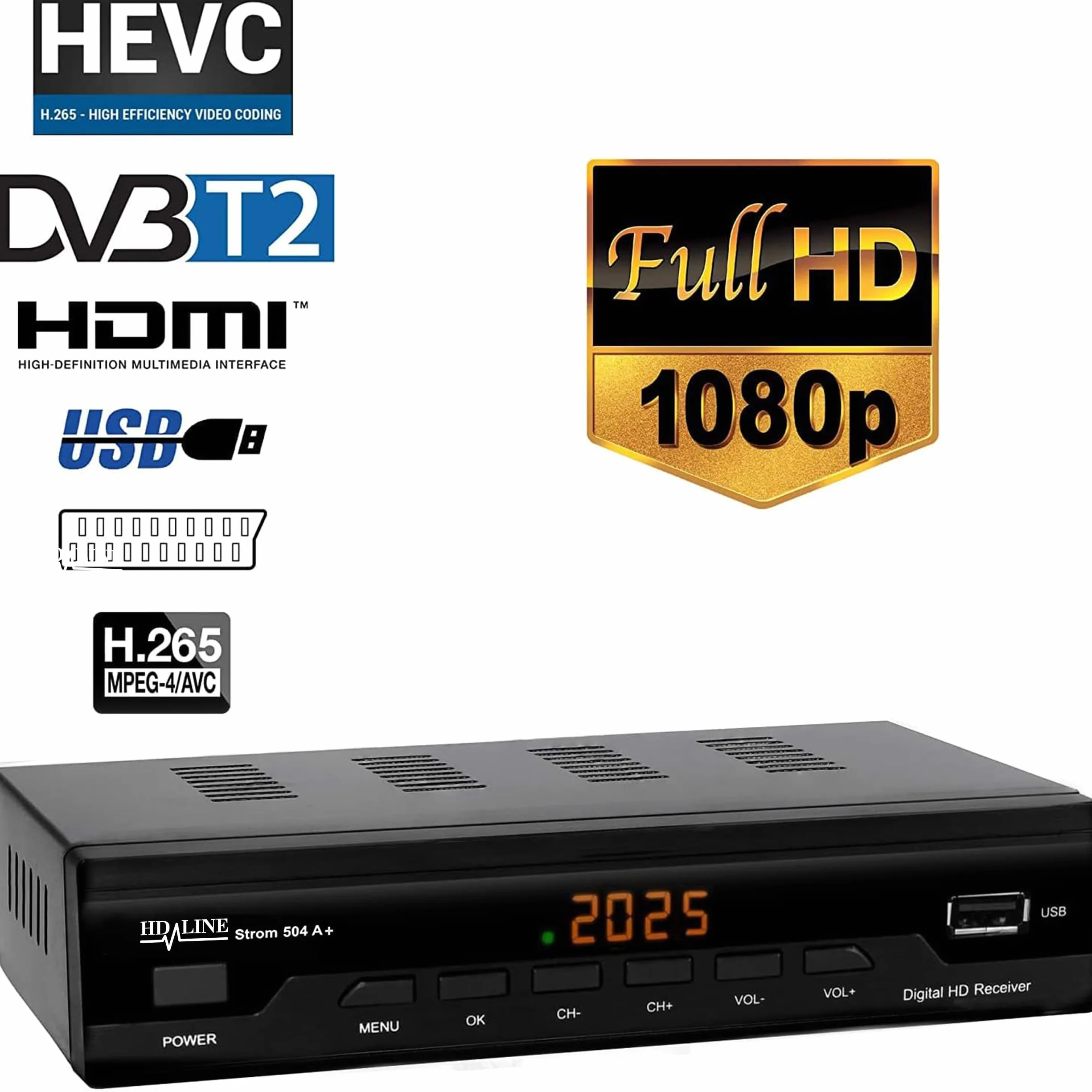 Strom 504 A+ Décodeur TNT Full HD -DVB-T2 - Compatible HEVC264 - (HDMI,Péritel, USB, Digital Plus) Noir