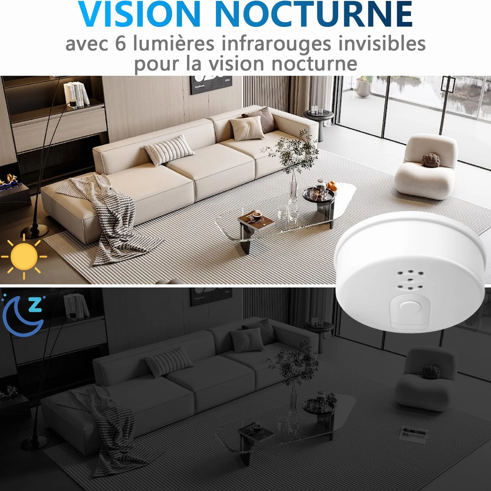 Caméra Cachée Wi-Fi 5G avec Détecteur de Fumée, Minicaméra Espion HD 1080P Vision Nocturne Détection Mouvement
