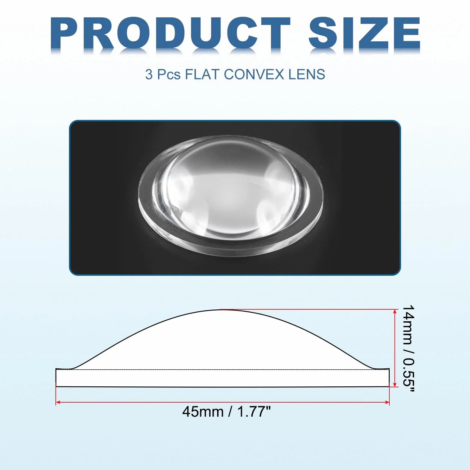 PATIKIL Diamètre 45mm Lentille Convexe Plate, 3 Pcs Hauteur 14mm PMMA Acrylique LED Optique Lentille Convexe Condenseur Avec Bord Pour Lampe Torche Voiture Vélo Projecteur, Transparent