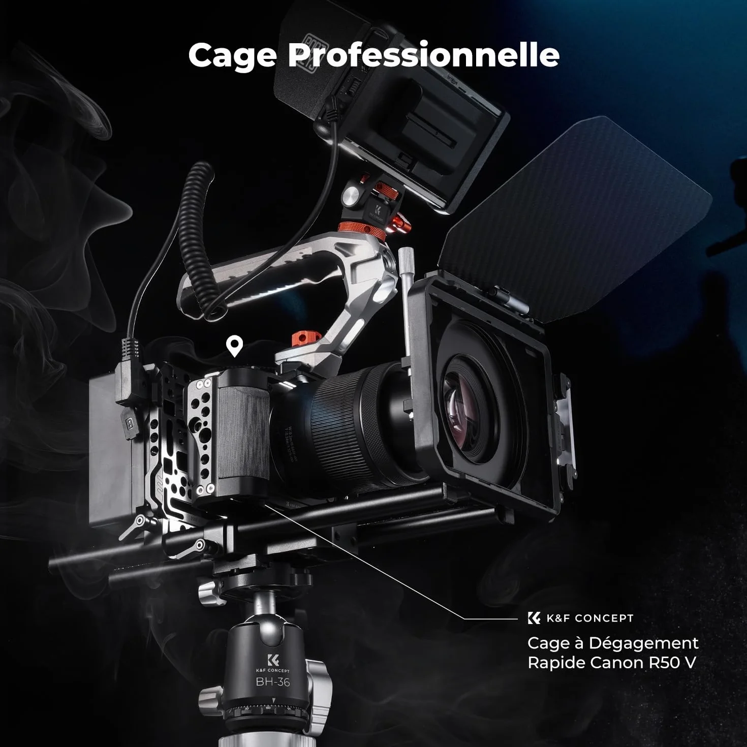 K&F CONCEPT Cage Compatible Canon R50V Aluminium Léger 180g Cold Shoe 1/4" 3/8" Arca