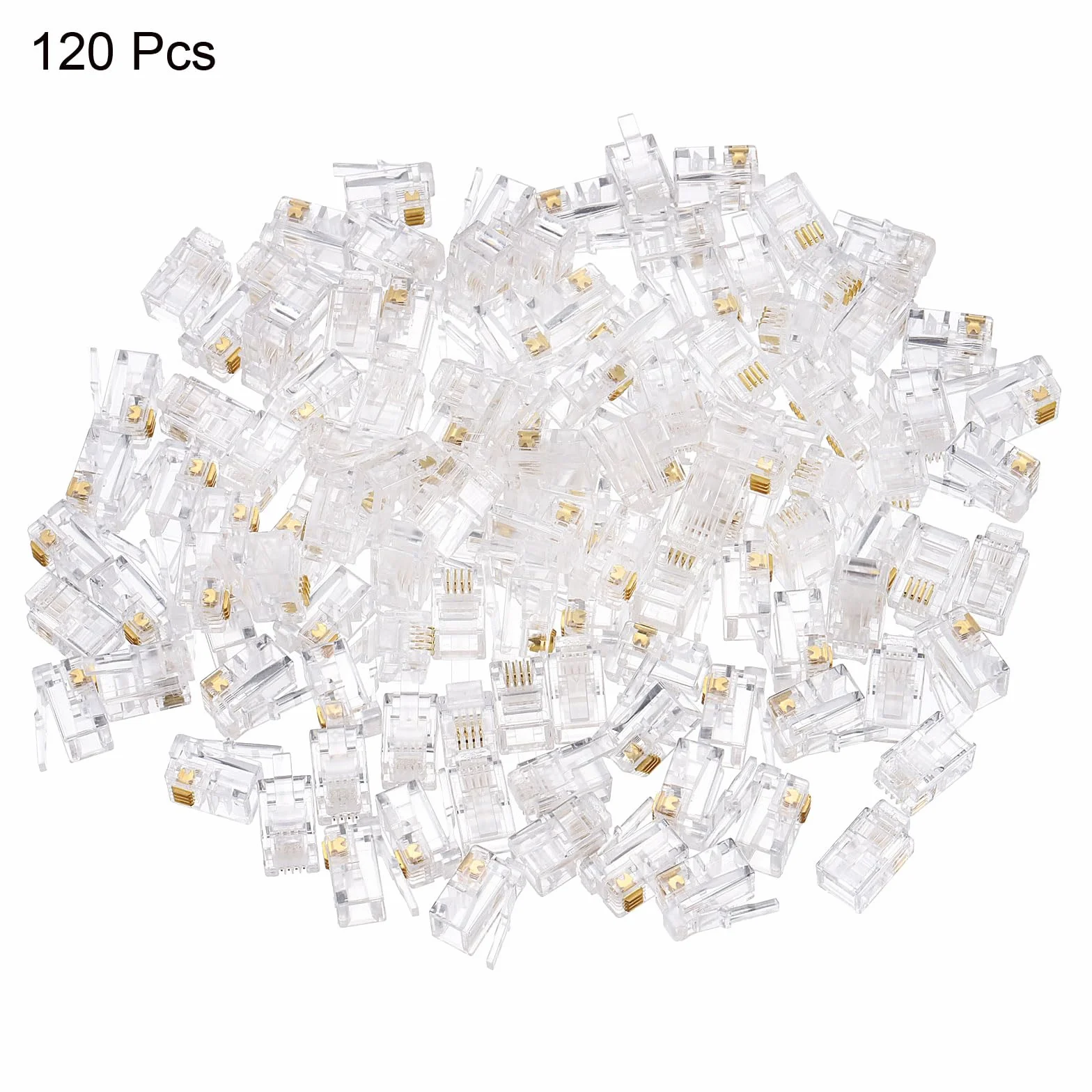 QUARKZMAN Connecteurs Mâles Rj11 à Fiche Modulaire pour Téléphone, Noyau en Cuivre 4P4C Transparent 120 Pièces