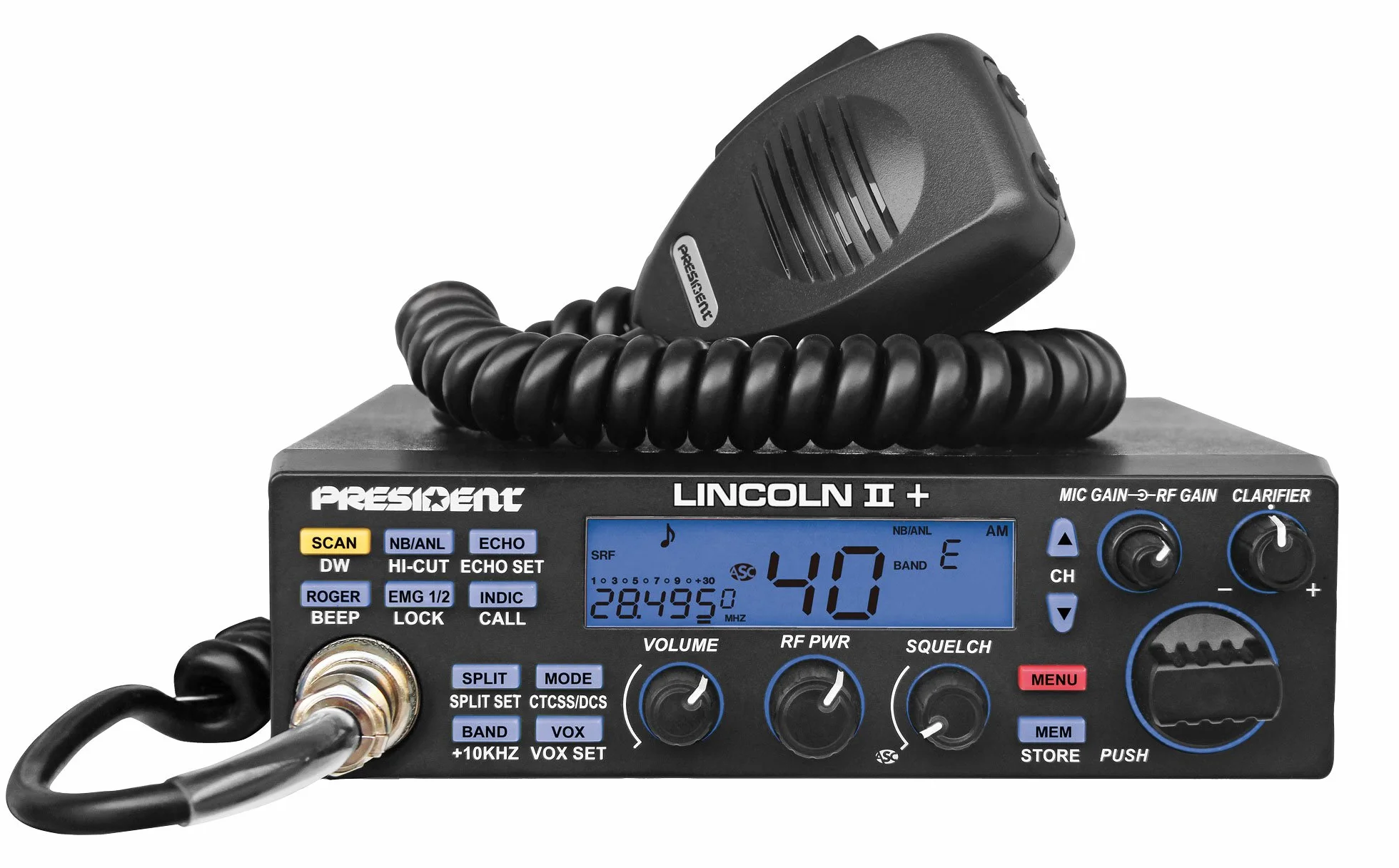 Radio amateur Président LINCOLN II + ASC 10 / 12M, Roger Beep, ANL, NB, Filtre Hi-Cut, AM-FM-USB-LSB-CW, Programmable, 12V