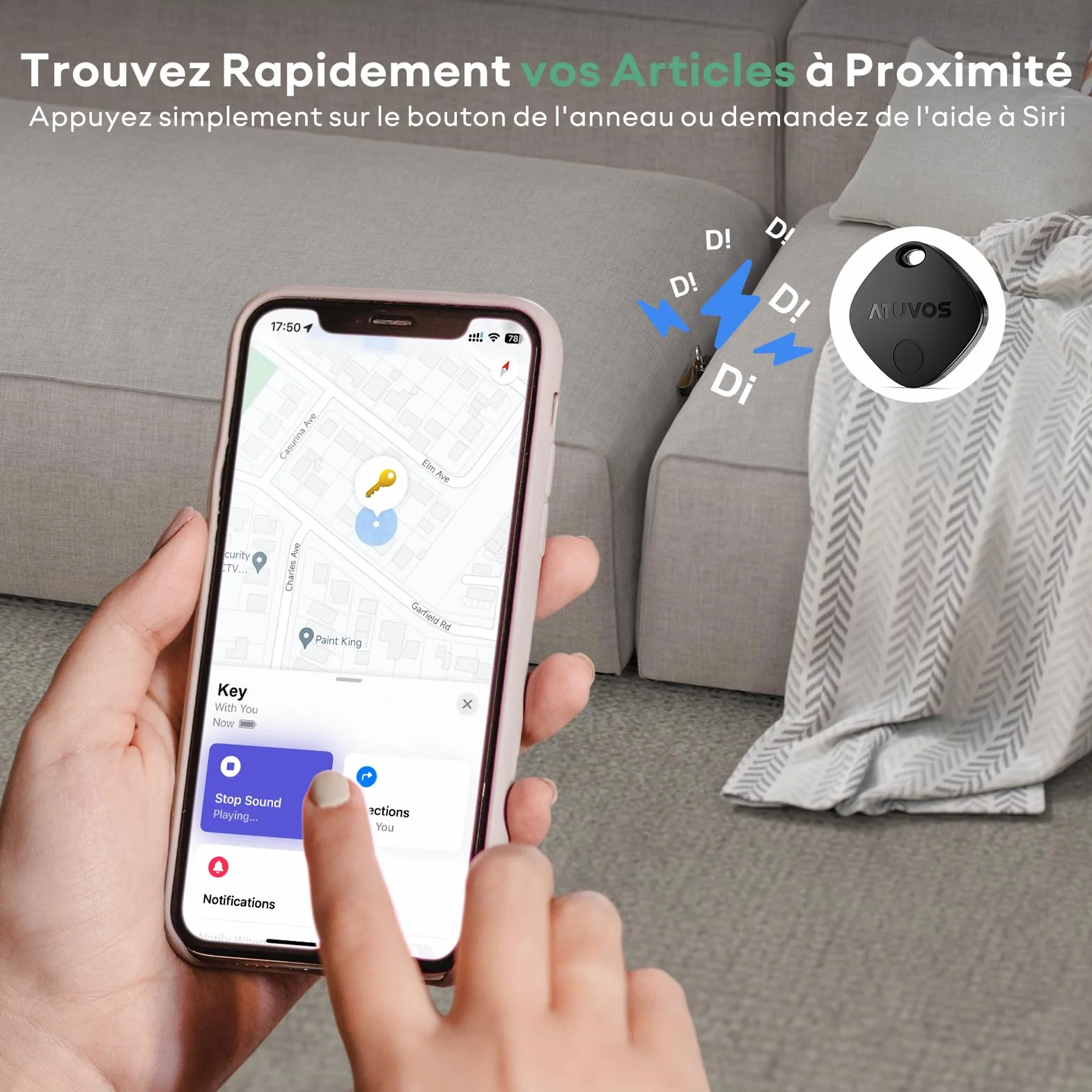 ATUVOS Air Tag Traceur Lot de 4, Fonctionne avec l’app Localiser Apple (Uniquement iOS), Localisateurs D’Objets Bluetooth pour Valises/Portefeuilles/Clés/Sacs/Bagages, Batterie Remplaçable, Noir