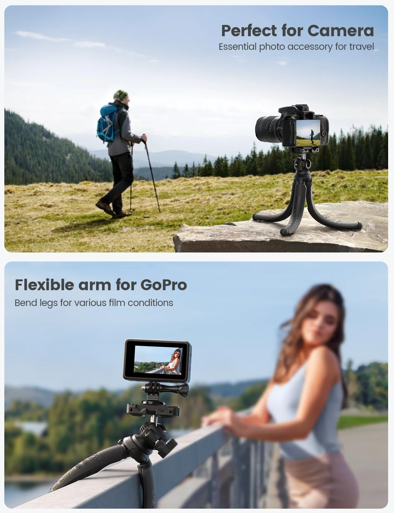 Lamicall Trépied pour Téléphone - [3 en 1] Mini Trépied Flexible Smartphone Portable avec Télécommande Sans Fil, 360° Rotation, Mini Trépied Portable avec Vis 1/4'' pour iPhone/Android/GoPro/Caméra