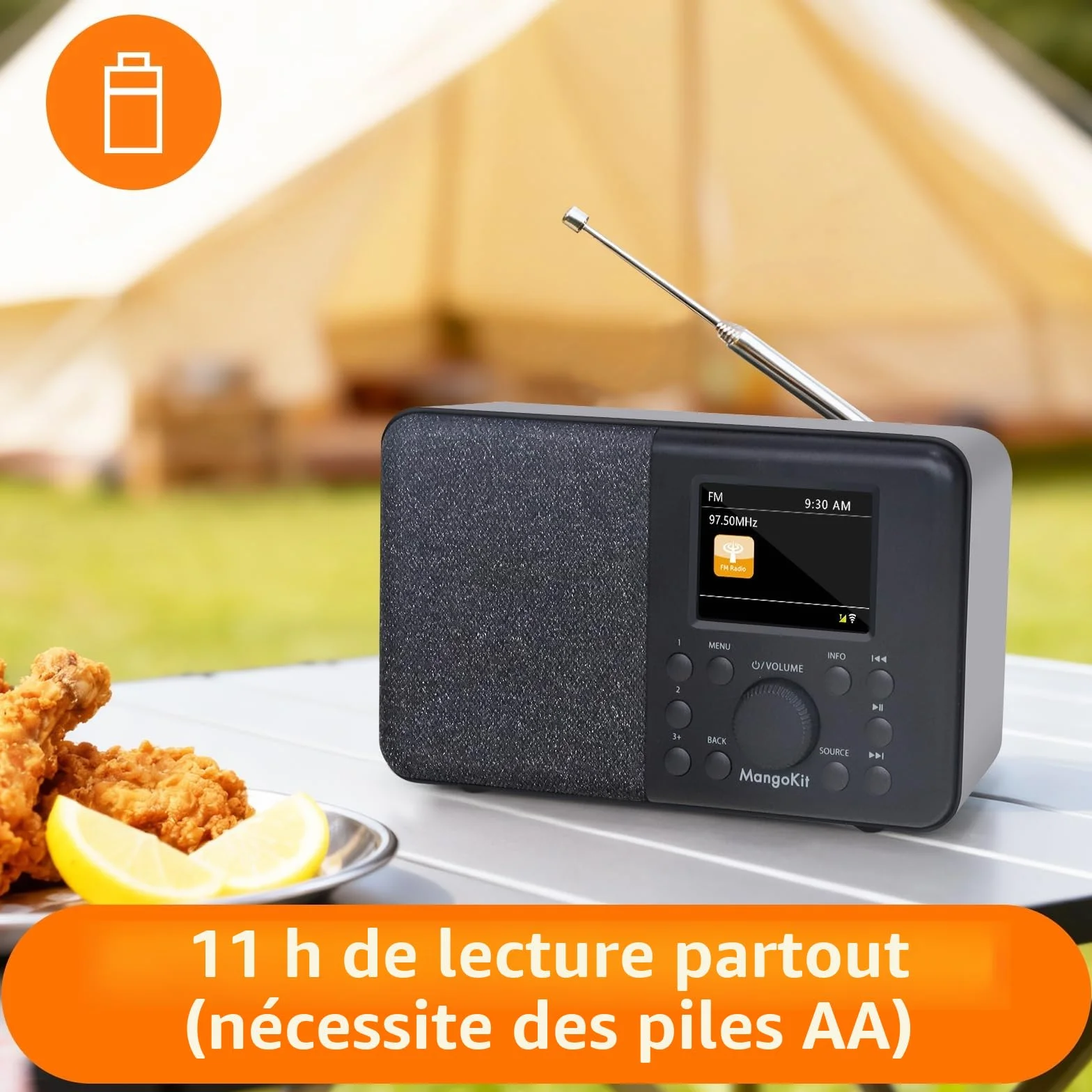 Radio Internet DAB/DAB+ WiFi avec Bluetooth FM Double Alarme Cuisine Noir