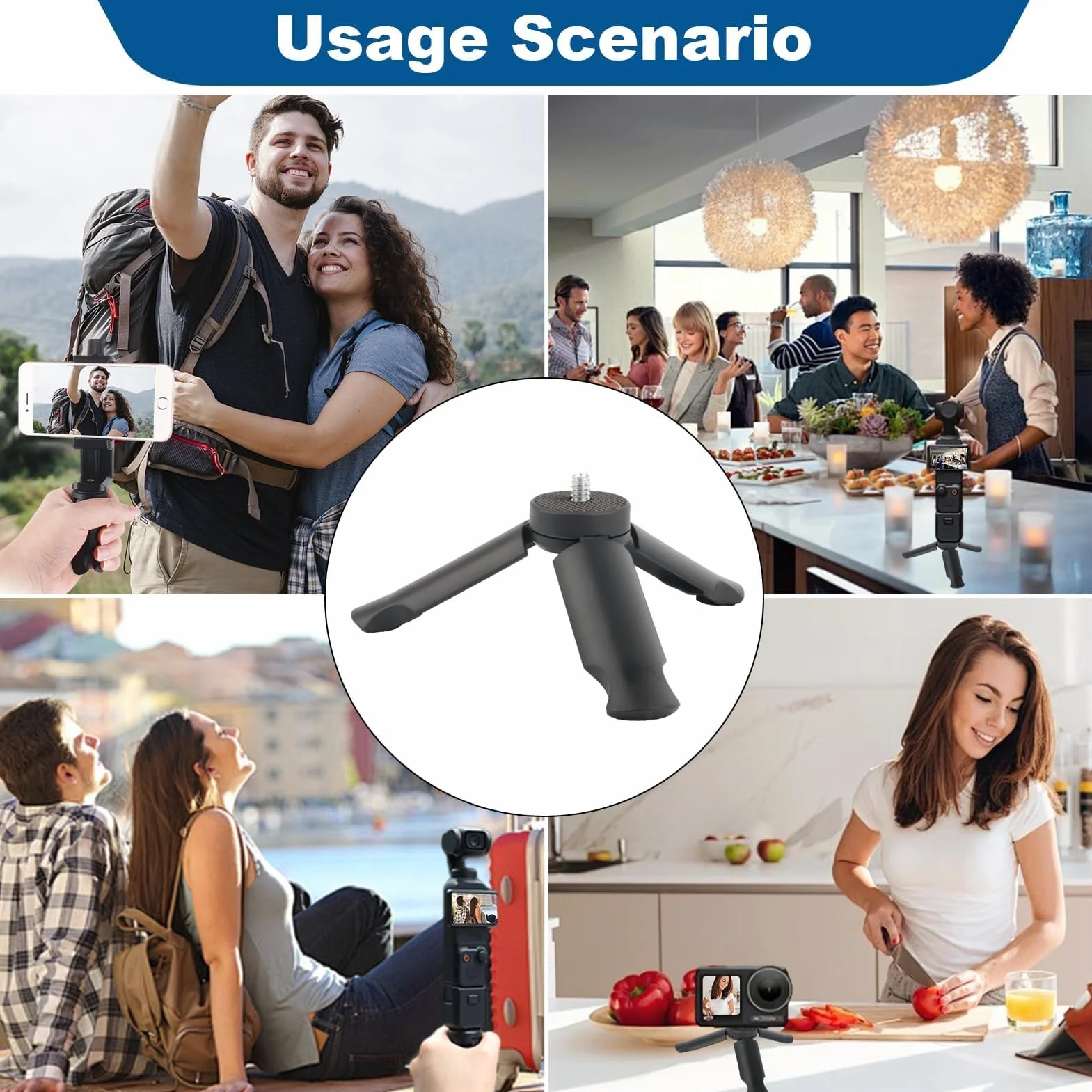 Mini Trépied avec vis 1/4 pour DJI Osmo Pocket 4/3, Mini Trépied Vlog Antidérapant Stabilisateur Appareil Photo Reflex Bureau Support de Table Compact Trépied pour GoPro Insta360 Action 6/5