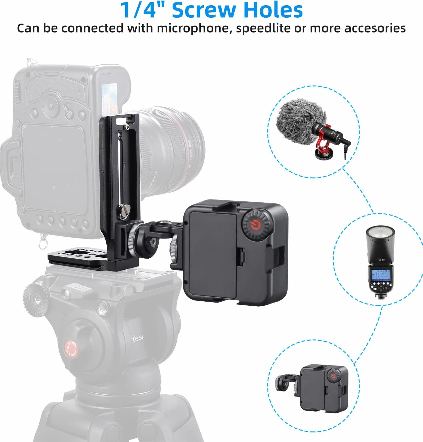 DSLR Camera L Bracket Commutation Verticale Horizontale Trépied Plaque de Dégagement Rapide Compatible avec Canon Nikon Sony DJI Osmo Ronin Zhiyun Stabilisateur Trépied Monopode