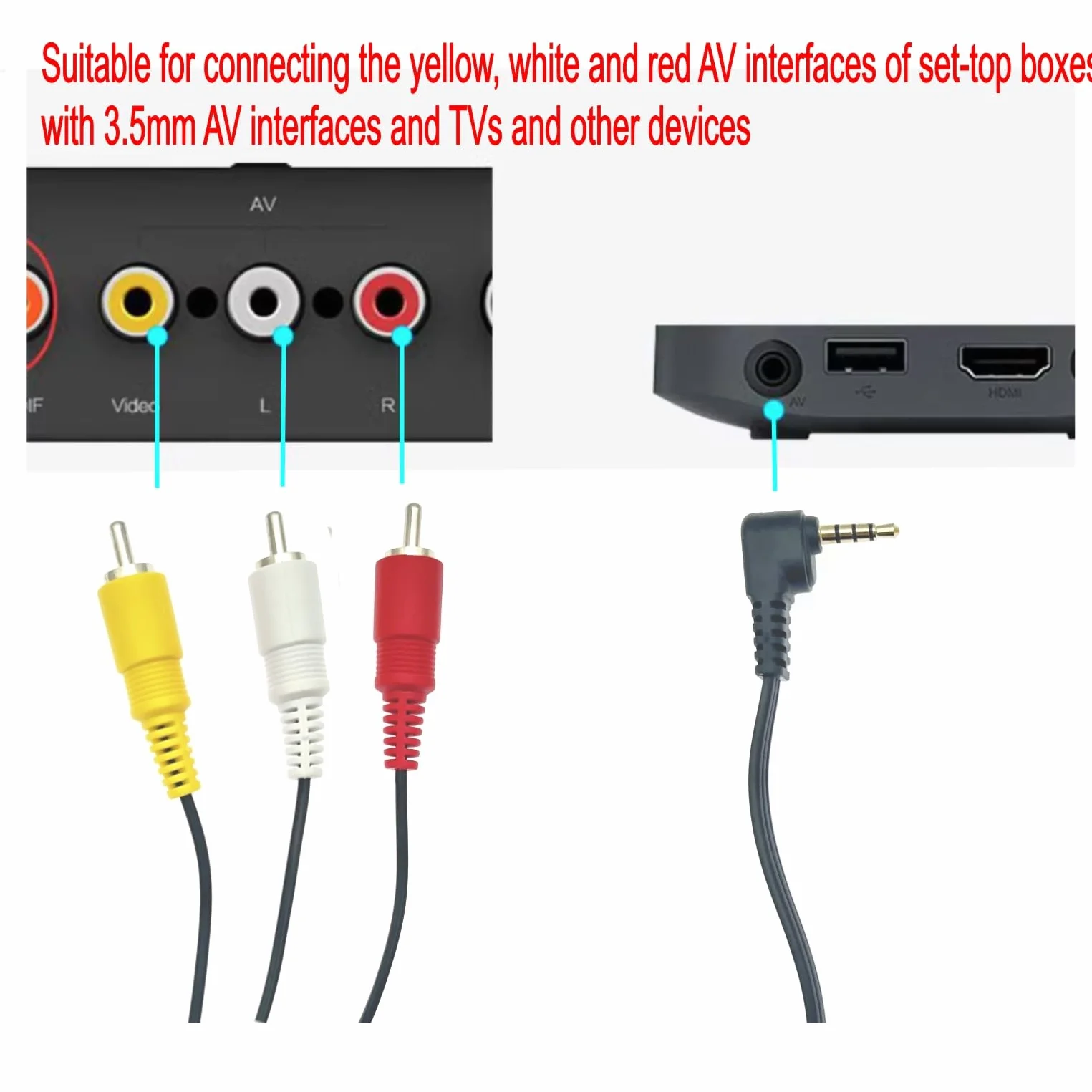 JZK 3.5mm Mâles à 3 RCA mâle câble audio stéréo visuel de remplacement, câble d'entrée vidéo, connecteur vidéo et audio stéréo, câble AV pour caméscopes, téléviseurs, caméras.