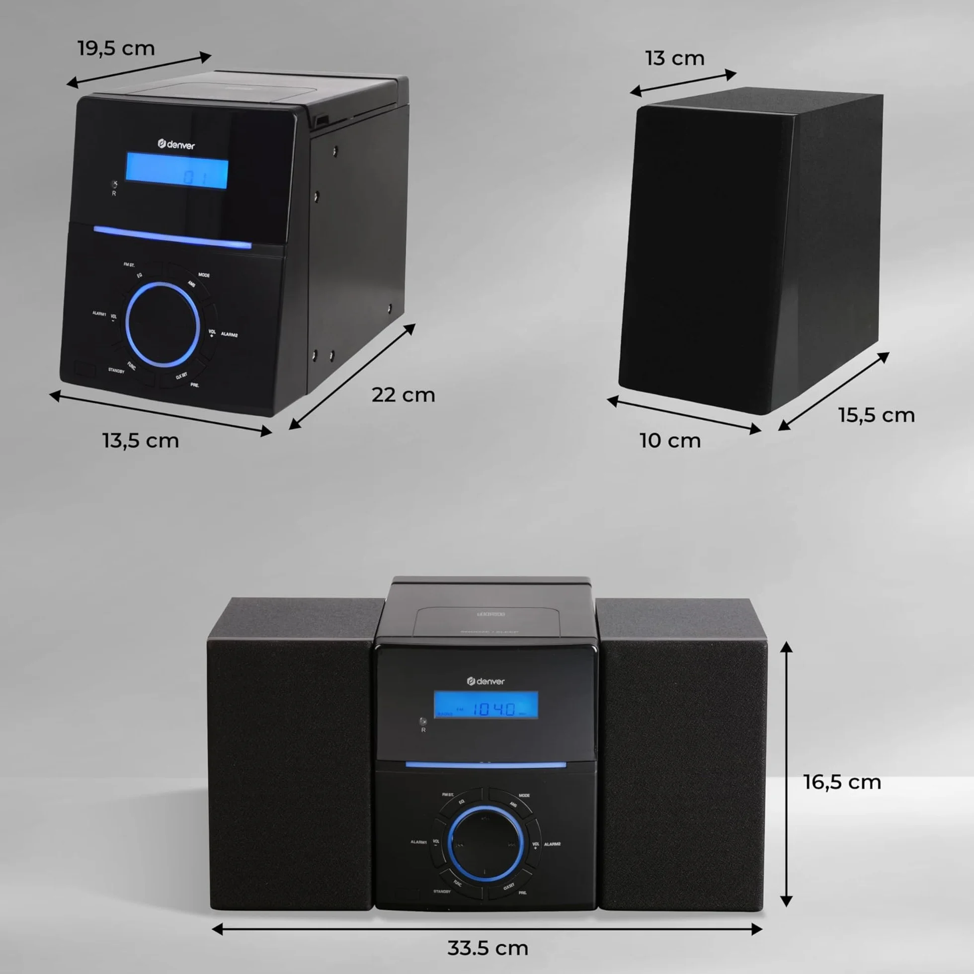Denver MCA-240 Micro-chaîne CD/FM Double Alarme AUX Noir