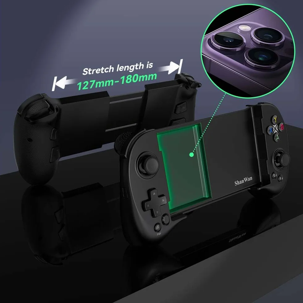 ShanWan Manette Smartphone Android/iOS, Manette de Jeu Mobile avec Hauteur du Joystick Réglable pour Xbox Cloud Steam Link GeForce NOW MFi Arcade Game (Ferreux)