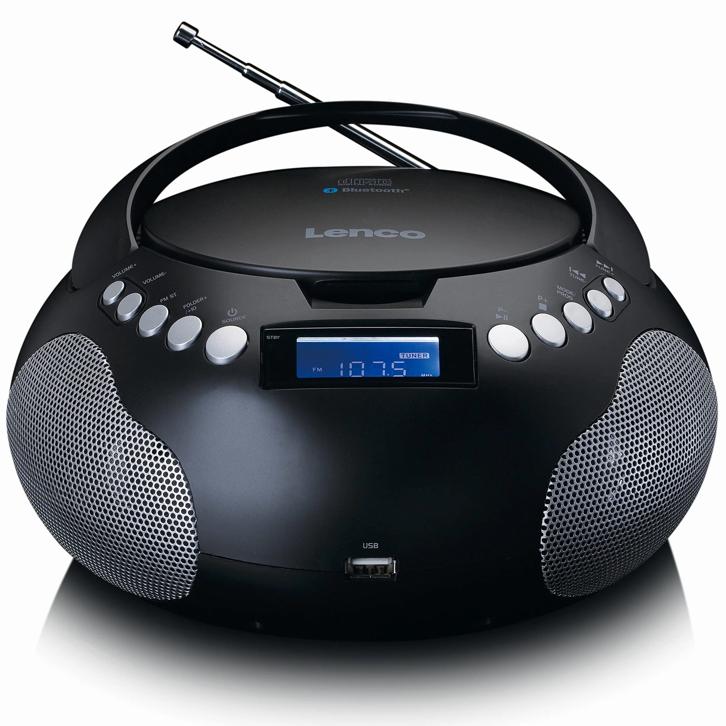 Lenco SCD-331 - Radio CD Portable - Bluetooth - Port USB - Stockage de titres programmable - Radio FM PLL - Écran LCD - Entrée AUX - Noir
