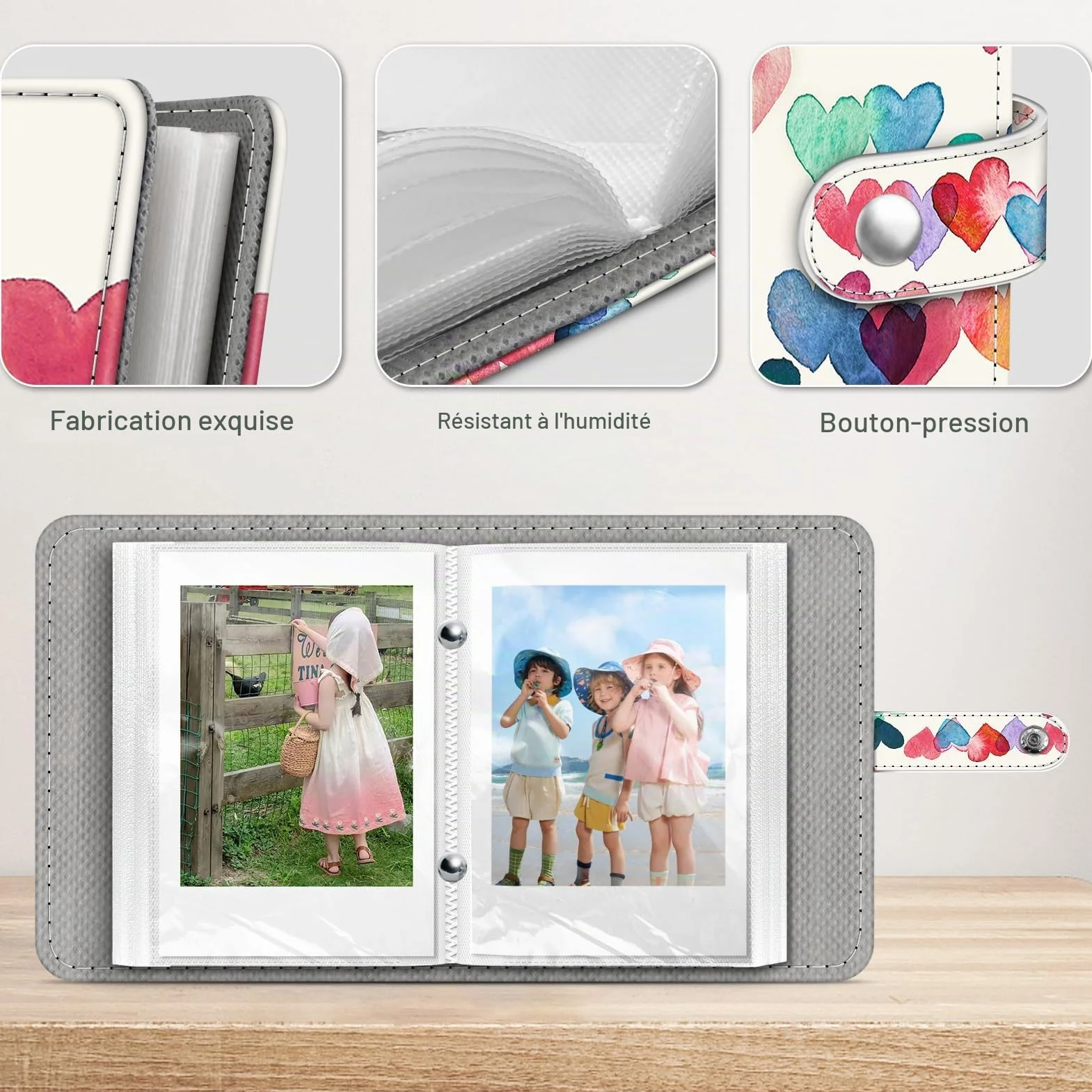 FINTIE Mini Album Photos pour Photo 2 x 3 Pouces (5.4 x 8.6 cm), 52 Photo, Album Photo pour Fujifilm Instax Mini Se/12/11/40/99/7+/LiPlay, Polaroid Hi-Print etc, Coeurs Pluie