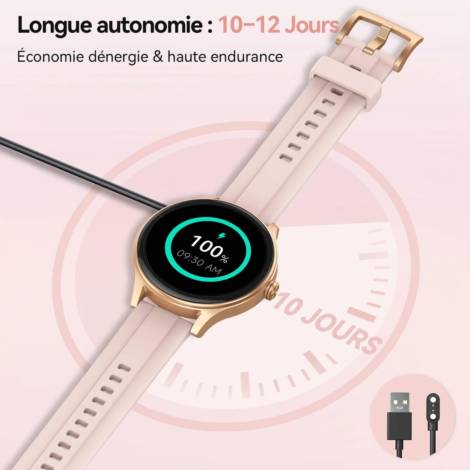 Montre Connectée Femme Smartwatch 1.57" Appel Bluetooth Surveillance Fréquence Cardiaque Sommeil 3ATM étanche 120+ Modes Sport Podometre