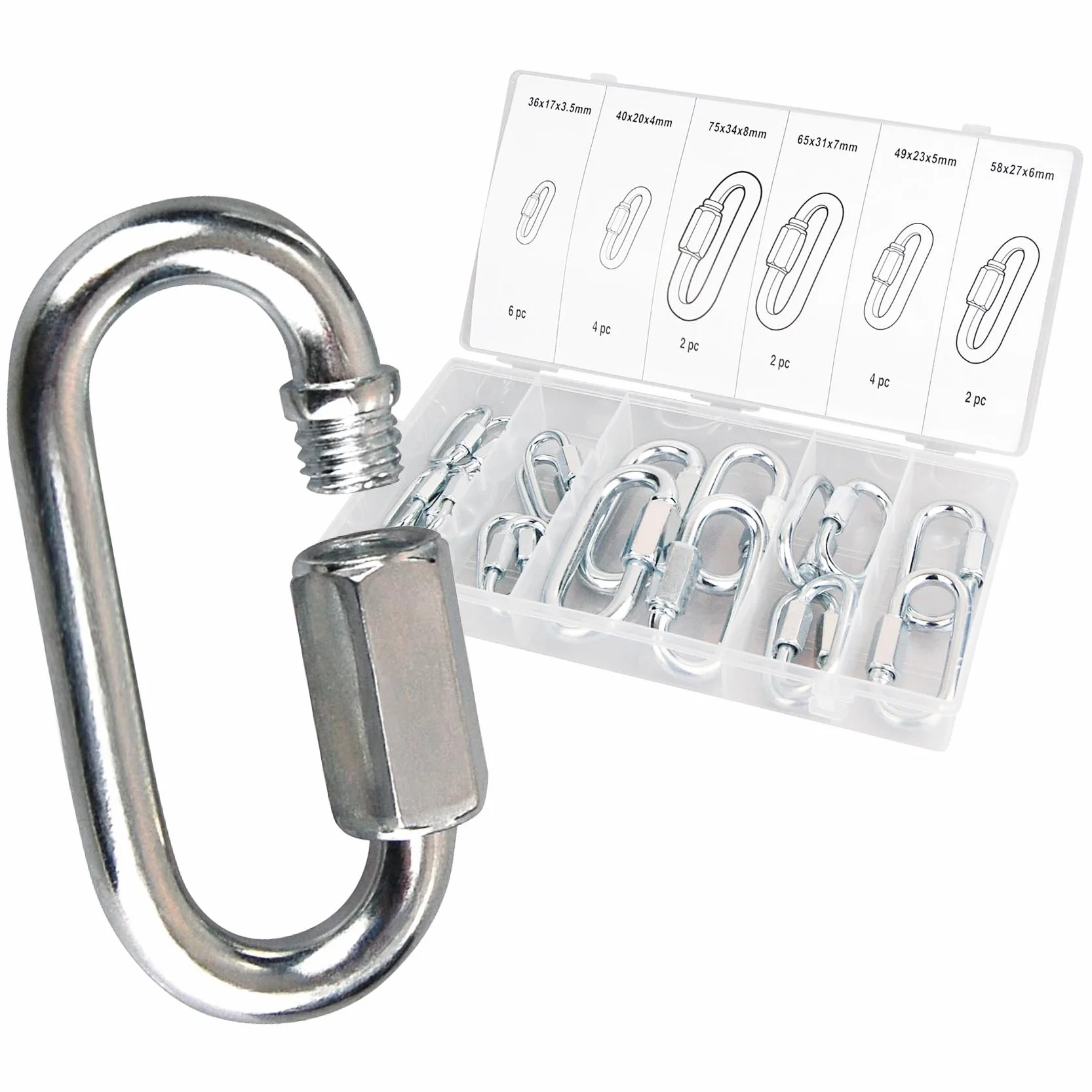 Lot de 20 maillons rapides de chaîne, 6 tailles