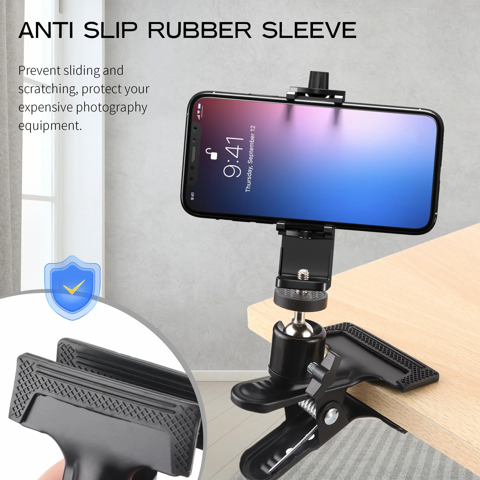 3 Pièces Support Pince avec Rotule Rotative,Pince Porte Réflecteur en Métal avec Support à Vis 1/4 Supports d'Appareils Photo pour Flash Noir