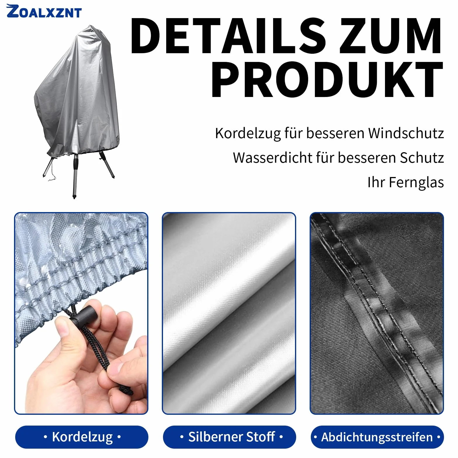 Housse de Protection pour Télescope Imperméable Anti-Poussière Anti-UV 420D Tissu Oxford 160x120cm Argent